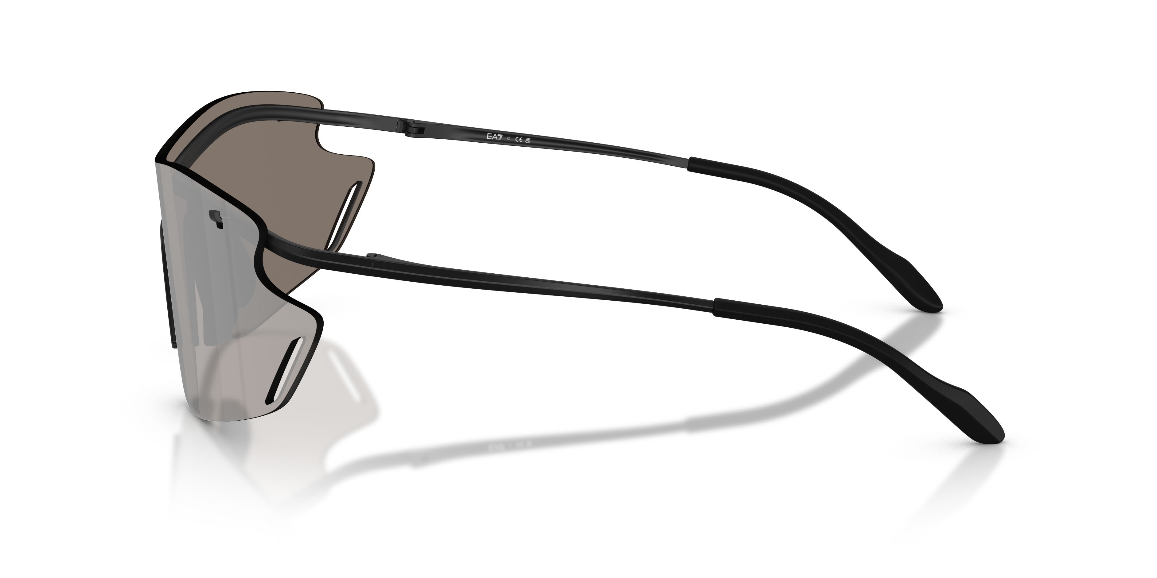 Sunglasses EA7 Q7 2001 (30016G) color nero opaco shape irregular lenses grigio chiaro specchiato argento