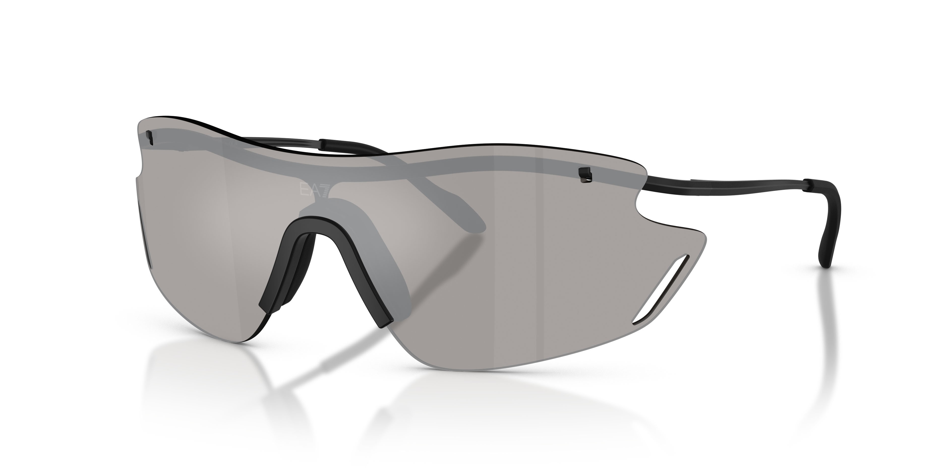 Sunglasses EA7 Q7 2001 (30016G) color nero opaco shape irregular lenses grigio chiaro specchiato argento