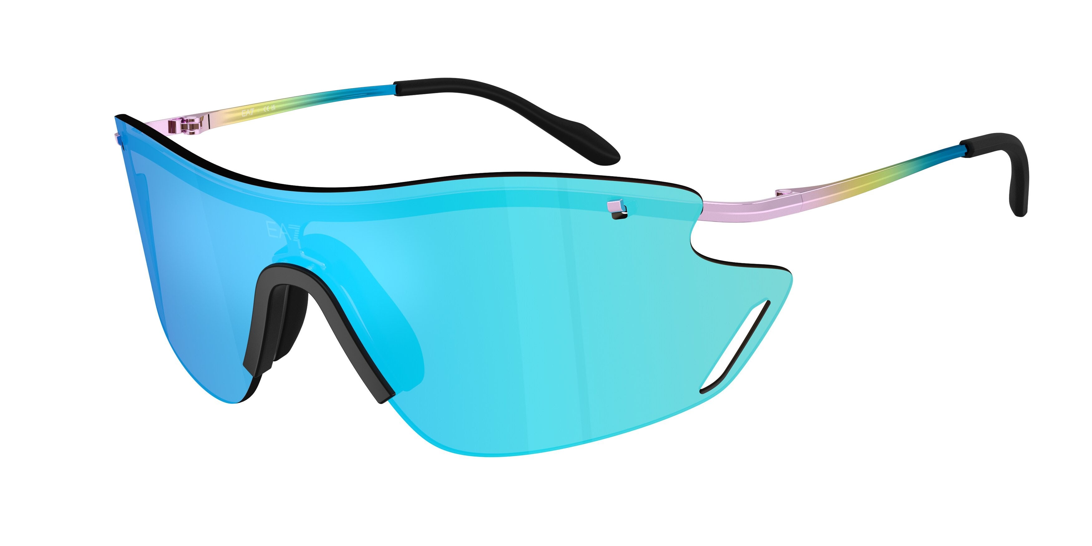 Sunglasses EA7 Q7 2001 (341355) color lilla brillante shape irregular lenses verde chiaro specchiato blu