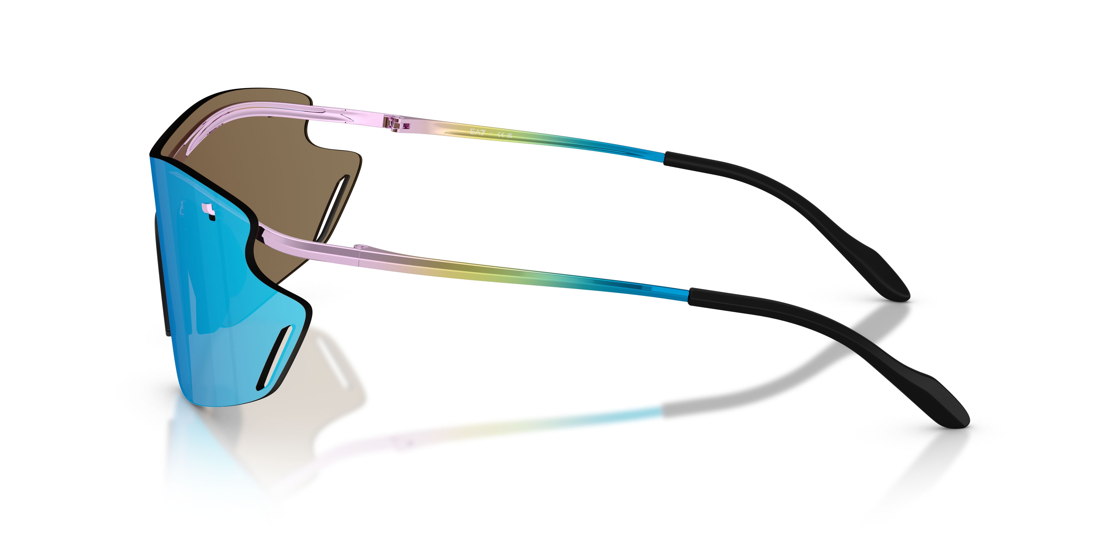 Sunglasses EA7 Q7 2001 (341355) color lilla brillante shape irregular lenses verde chiaro specchiato blu