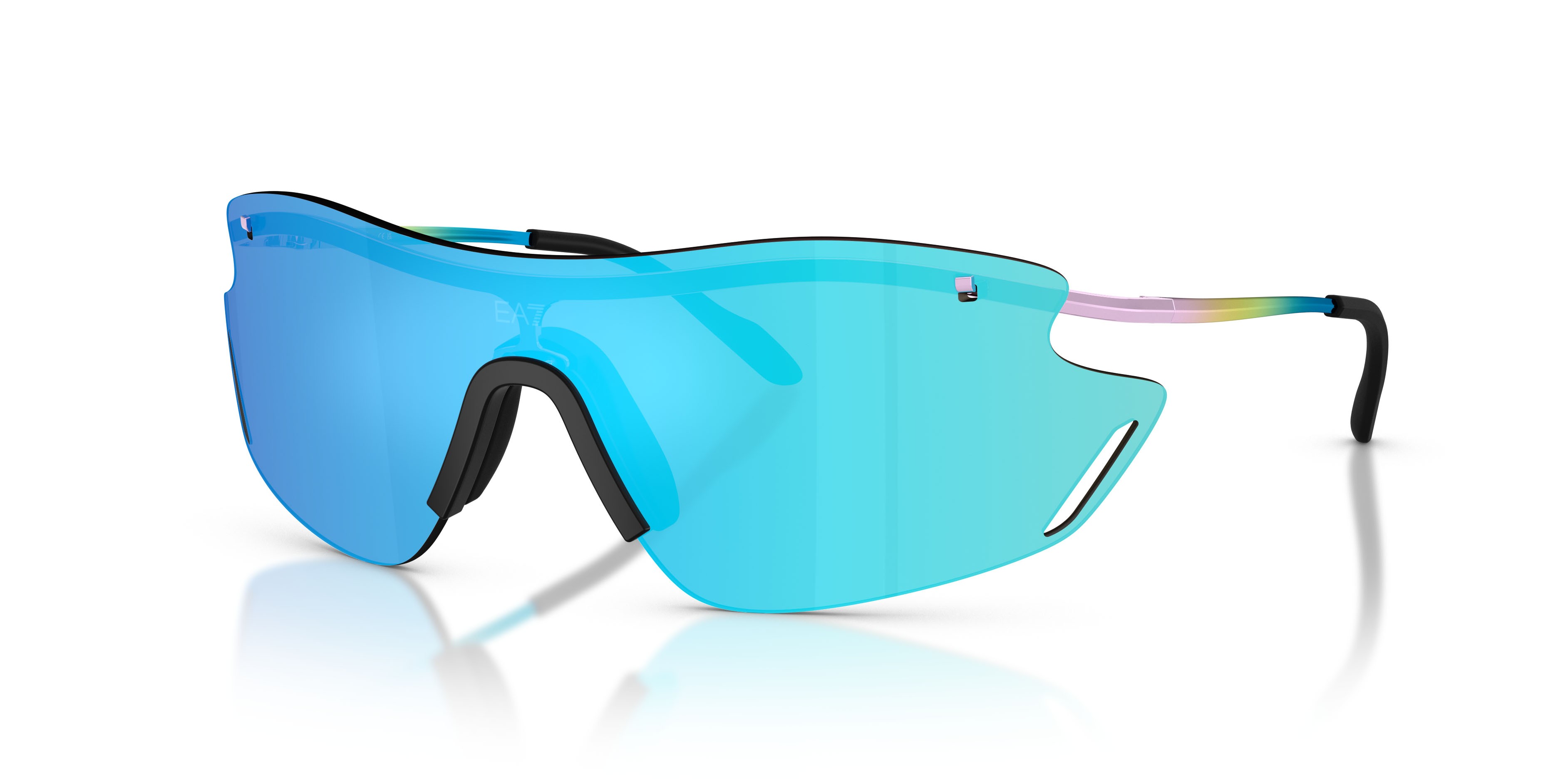 Sunglasses EA7 Q7 2001 (341355) color lilla brillante shape irregular lenses verde chiaro specchiato blu