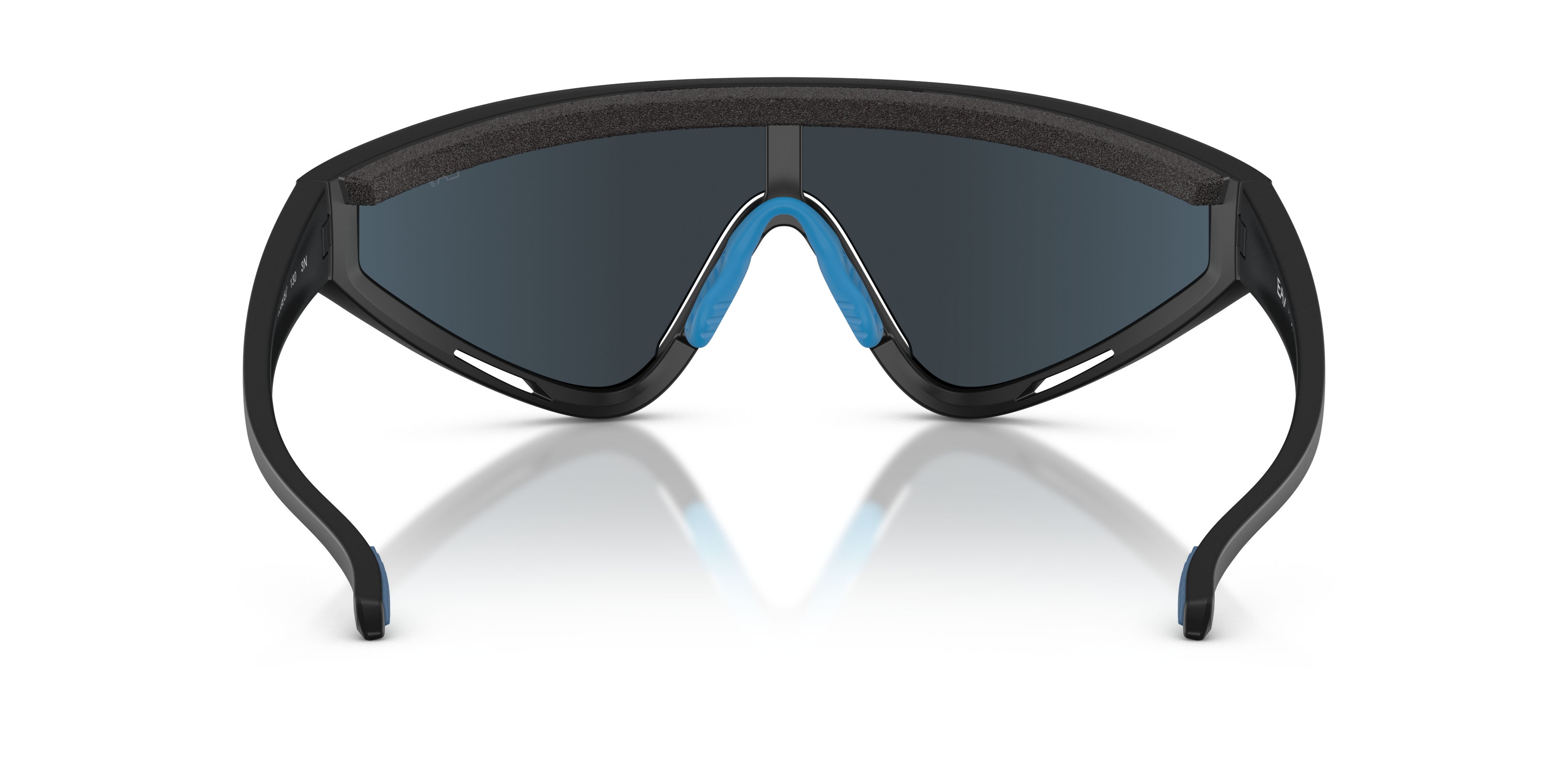 Sunglasses EA7 Q7 4001 (628887) color nero opaco shape irregular lenses blu scuro specchiato blu