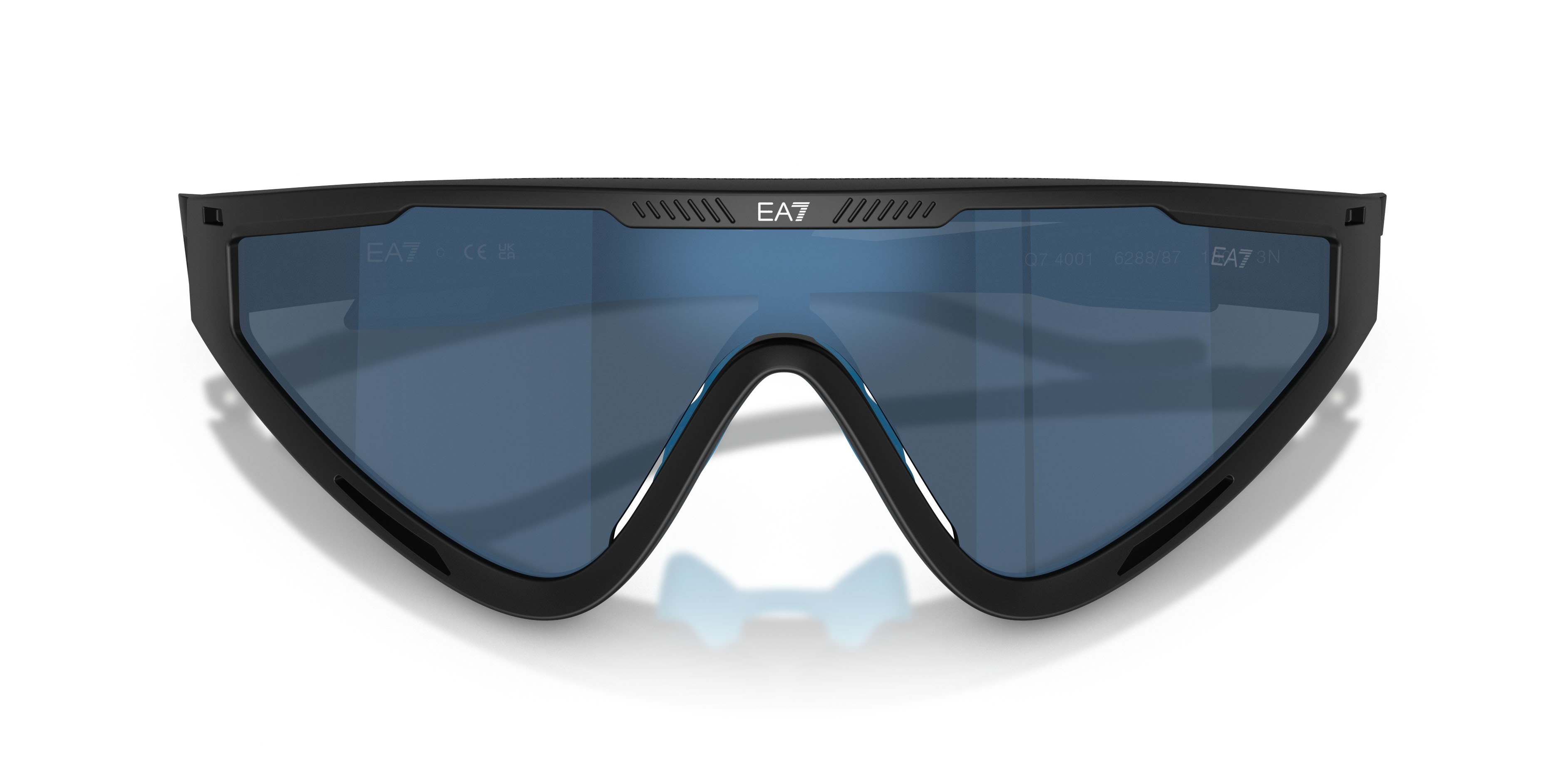 Sunglasses EA7 Q7 4001 (628887) color nero opaco shape irregular lenses blu scuro specchiato blu