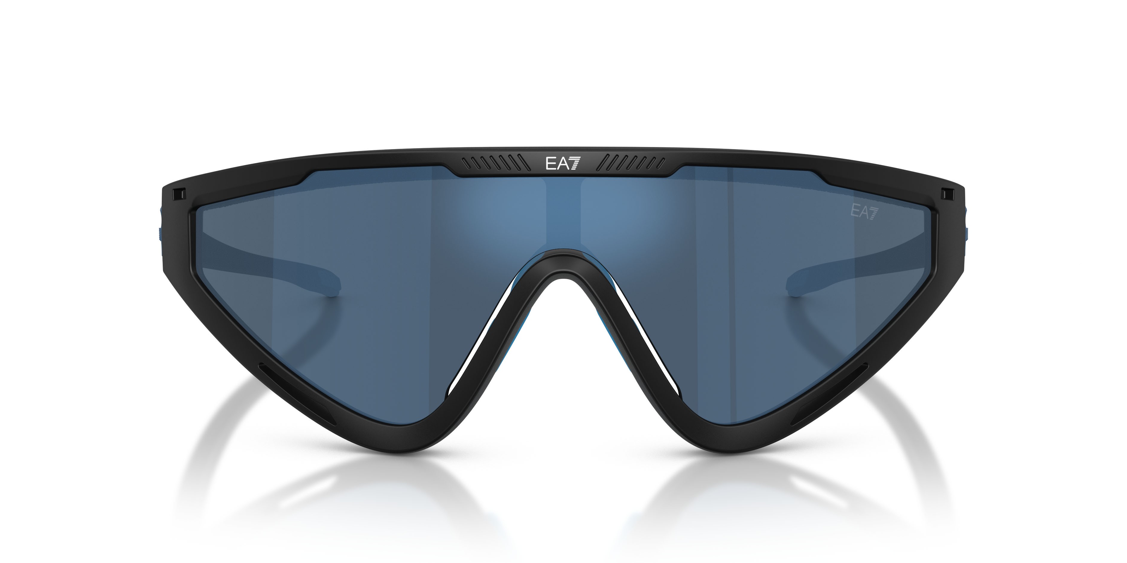 Sunglasses EA7 Q7 4001 (628887) color nero opaco shape irregular lenses blu scuro specchiato blu