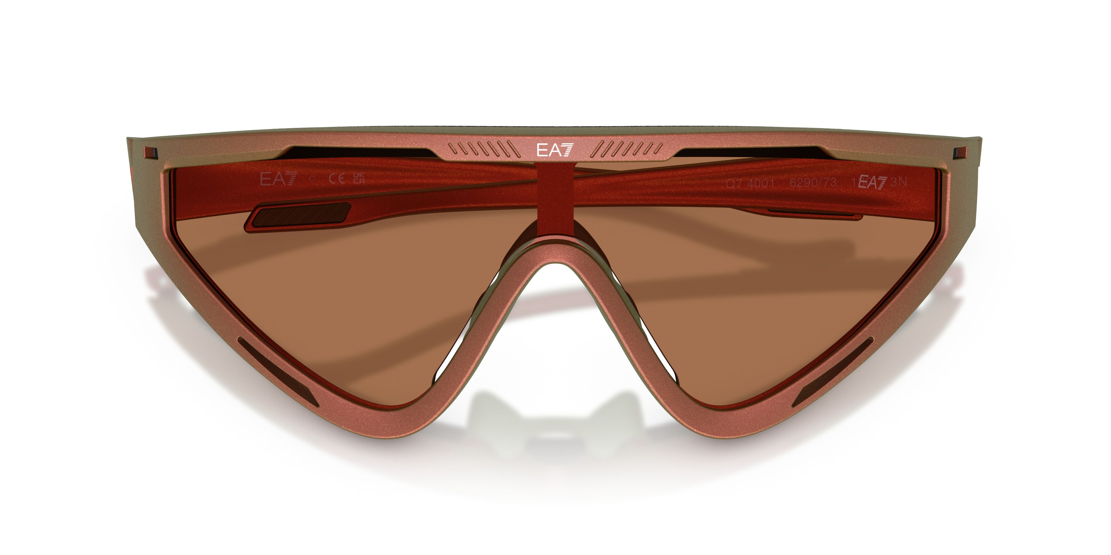 Sunglasses EA7 Q7 4001 (629073) color rosso iridescente opaco shape irregular lenses brown contrast enhancement