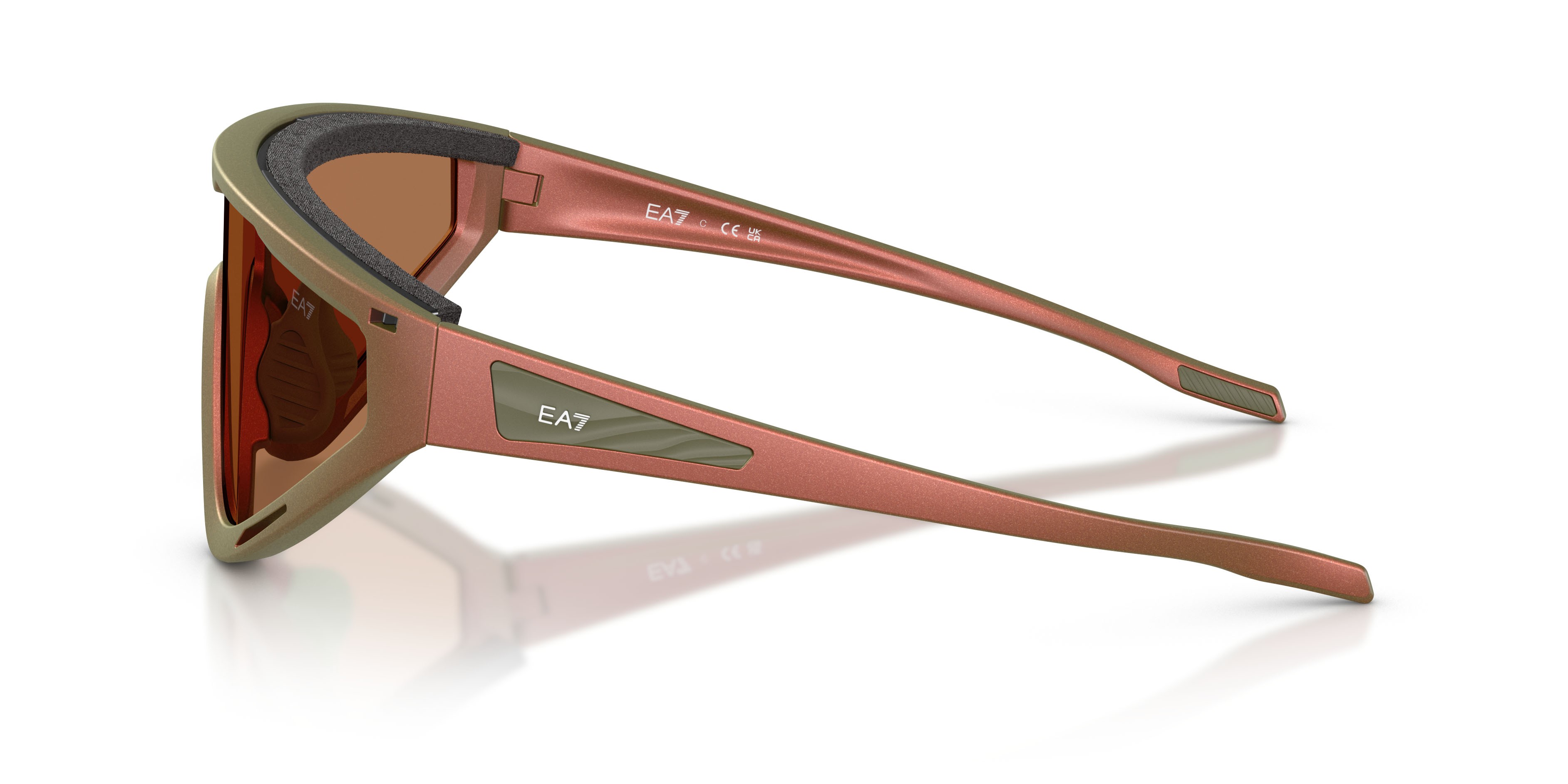 Sunglasses EA7 Q7 4001 (629073) color rosso iridescente opaco shape irregular lenses brown contrast enhancement