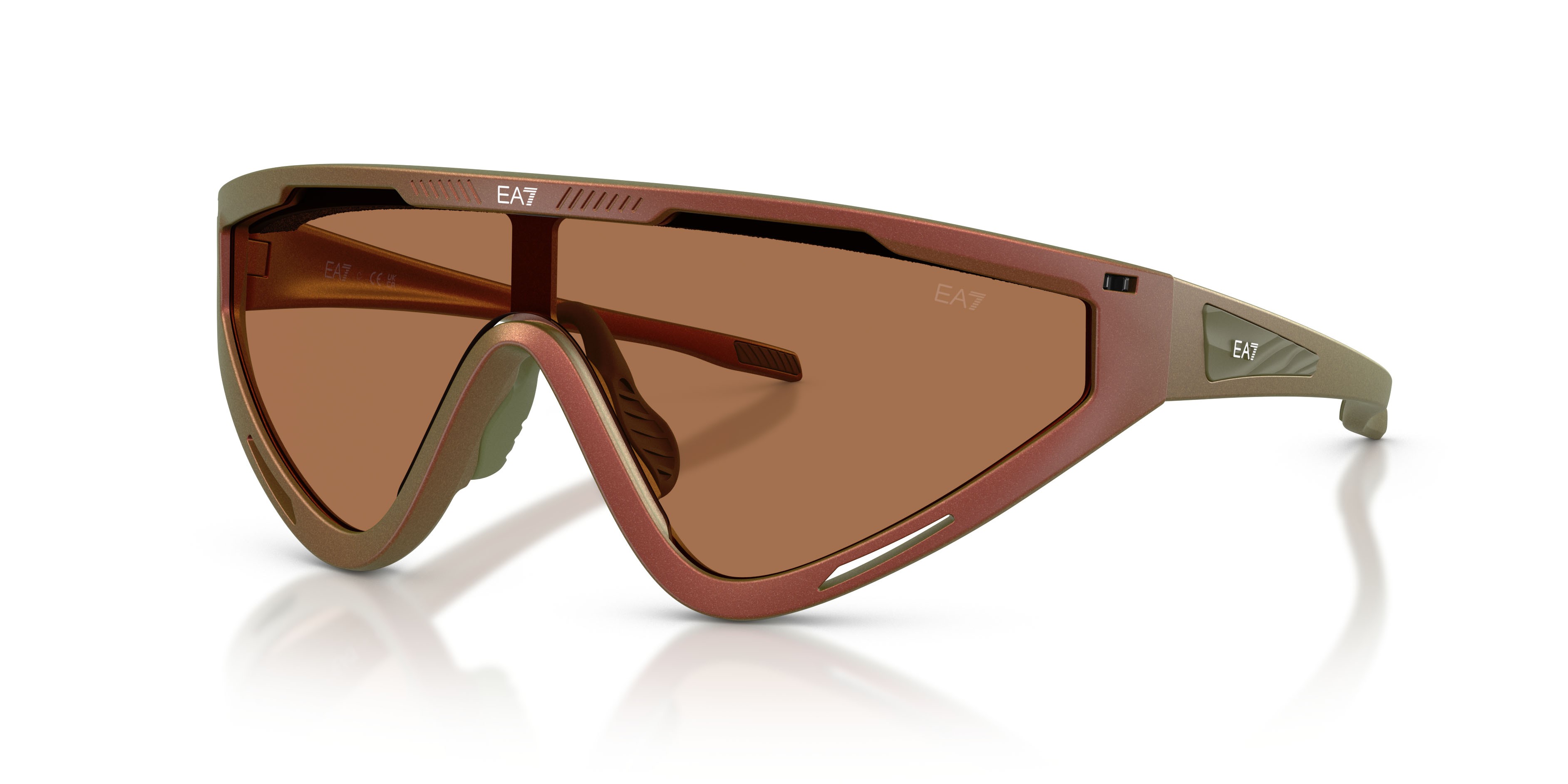 Sunglasses EA7 Q7 4001 (629073) color rosso iridescente opaco shape irregular lenses brown contrast enhancement