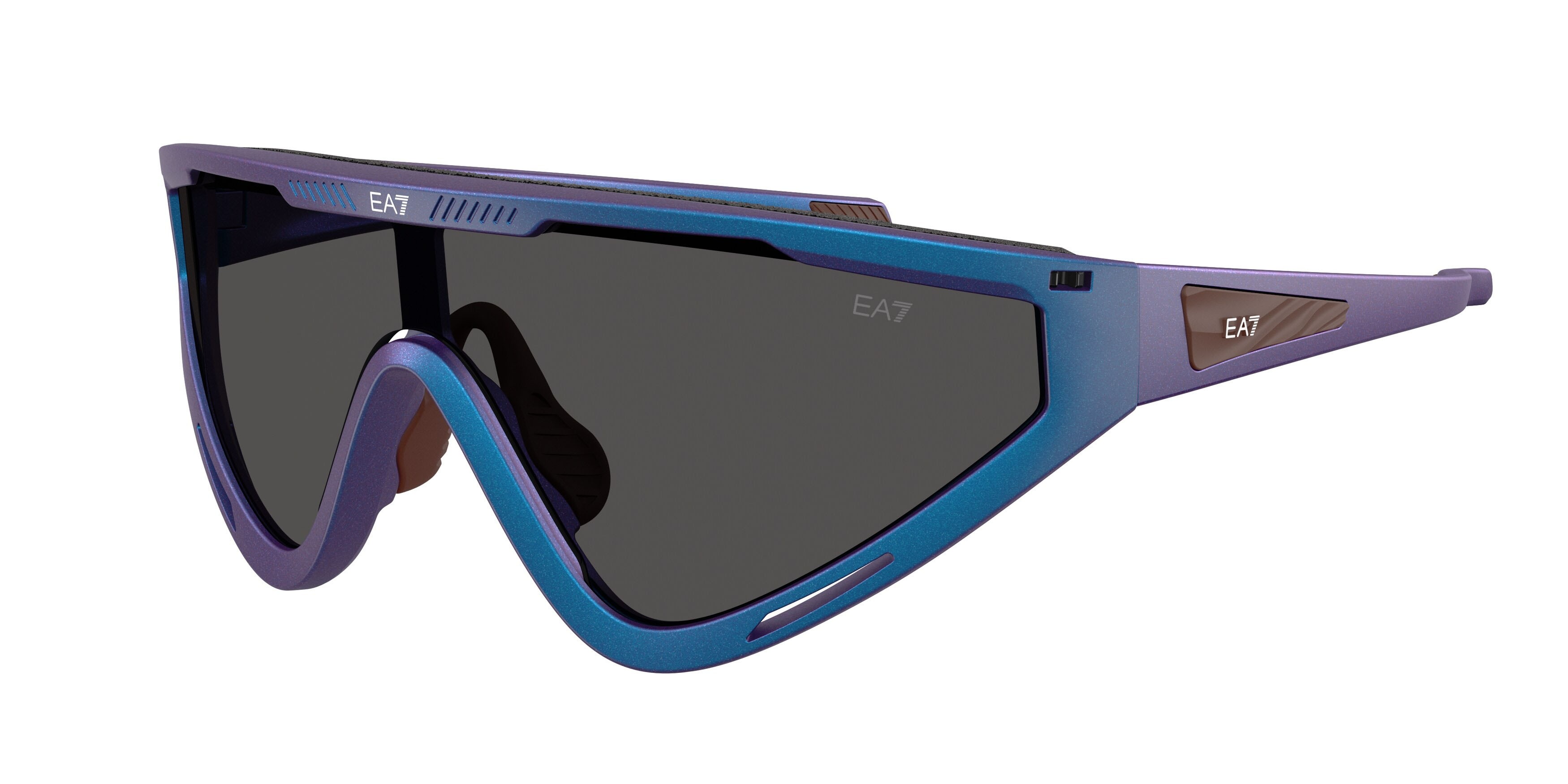 Occhiali da sole EA7 Q7 4001 (629187) colore blu iridescente opaco forma irregolare lenti grigio scuro
