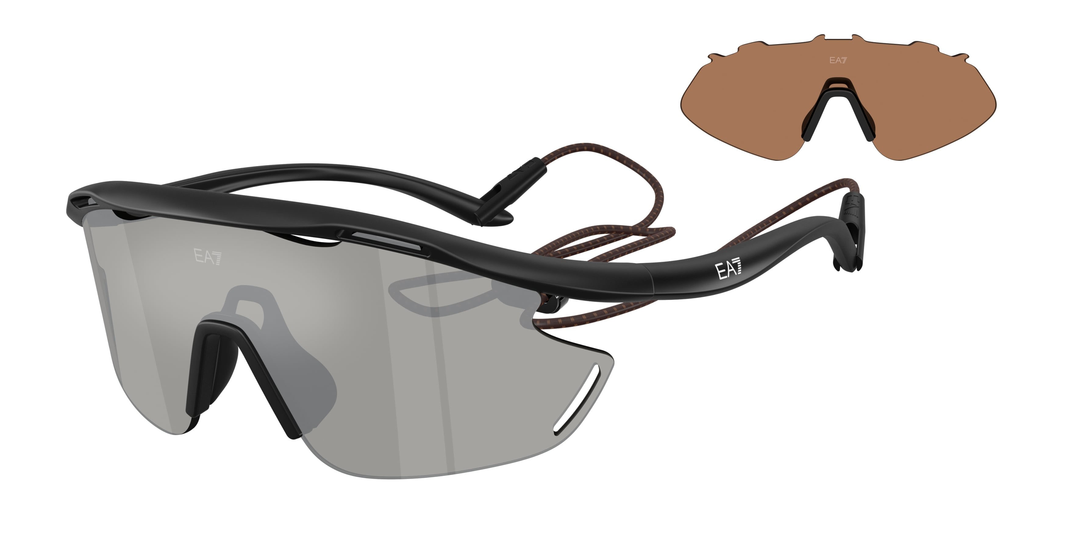 Sunglasses EA7 Q7 4002 (62886G) color nero opaco shape irregular lenses grigio chiaro specchiato argento