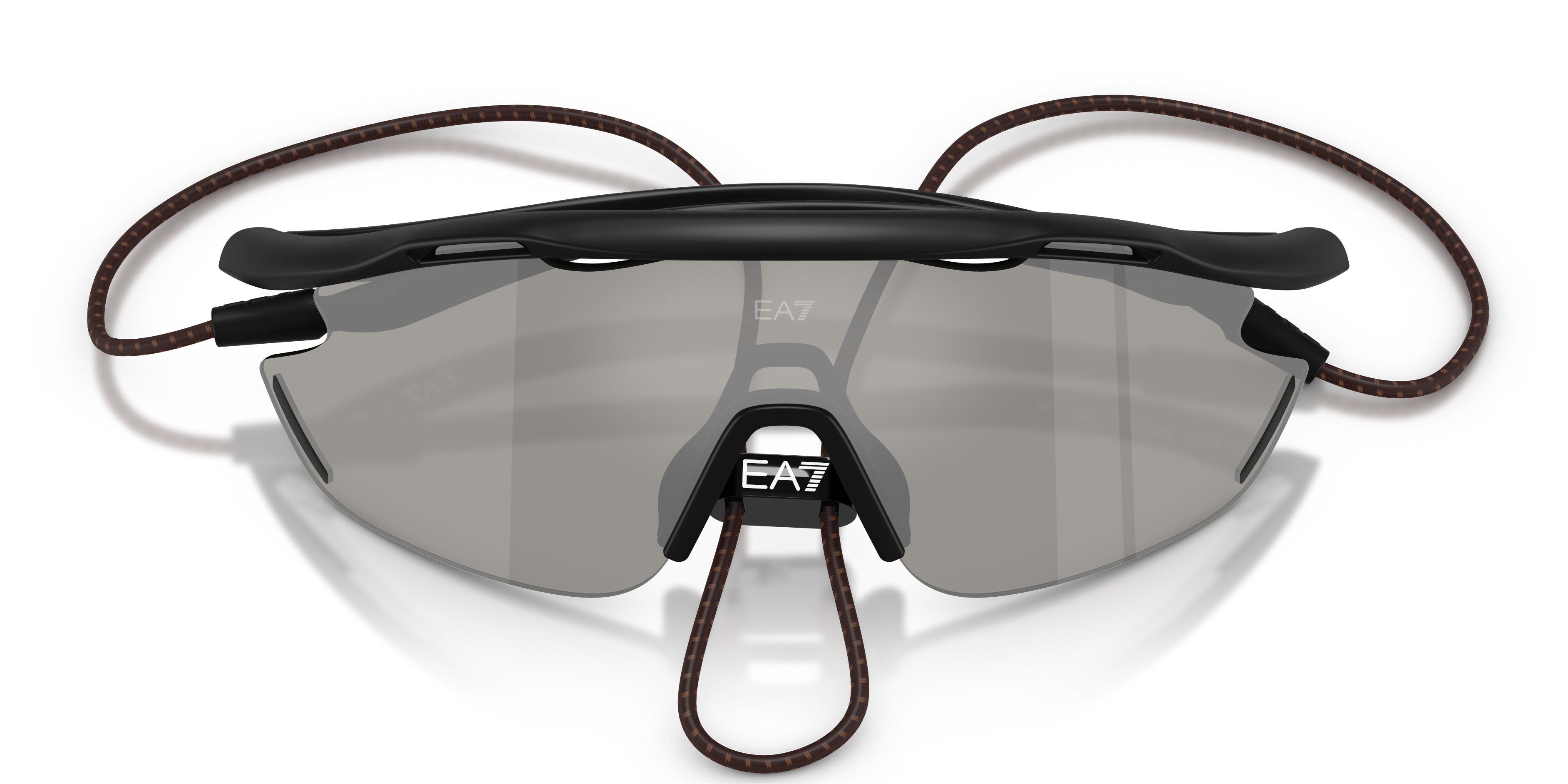 Sunglasses EA7 Q7 4002 (62886G) color nero opaco shape irregular lenses grigio chiaro specchiato argento
