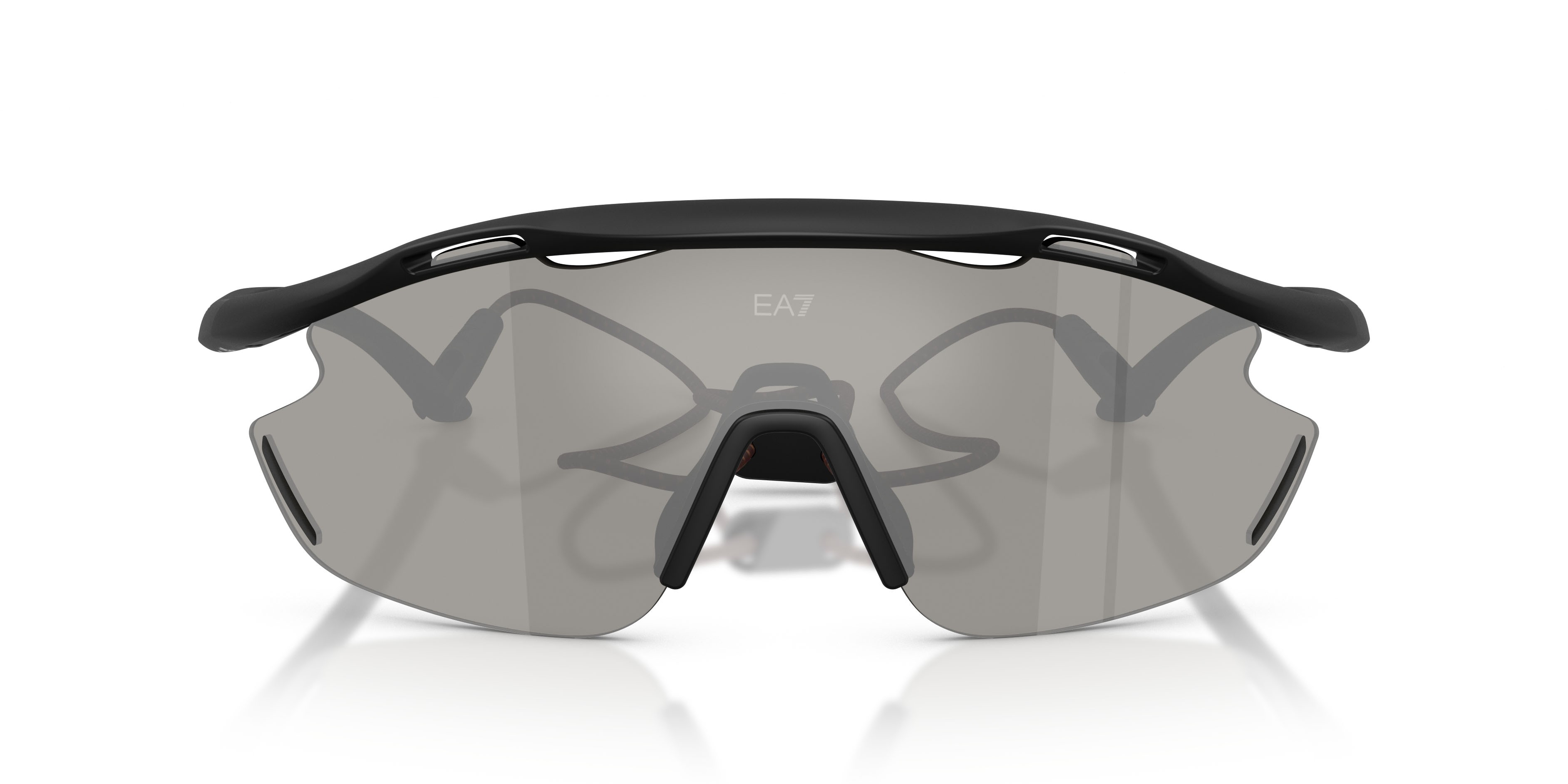Sunglasses EA7 Q7 4002 (62886G) color nero opaco shape irregular lenses grigio chiaro specchiato argento