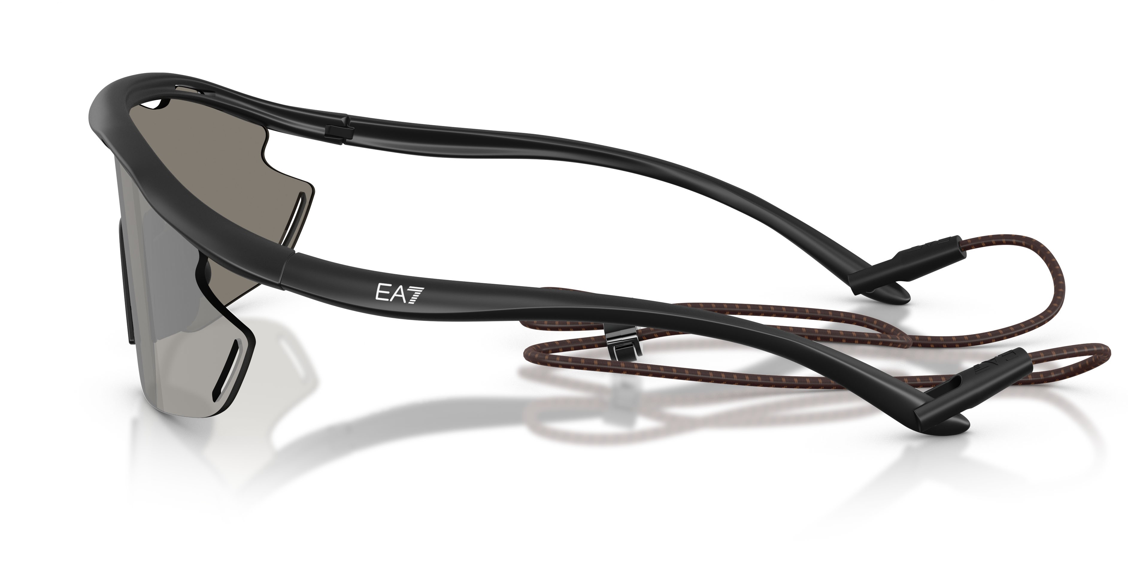 Sunglasses EA7 Q7 4002 (62886G) color nero opaco shape irregular lenses grigio chiaro specchiato argento
