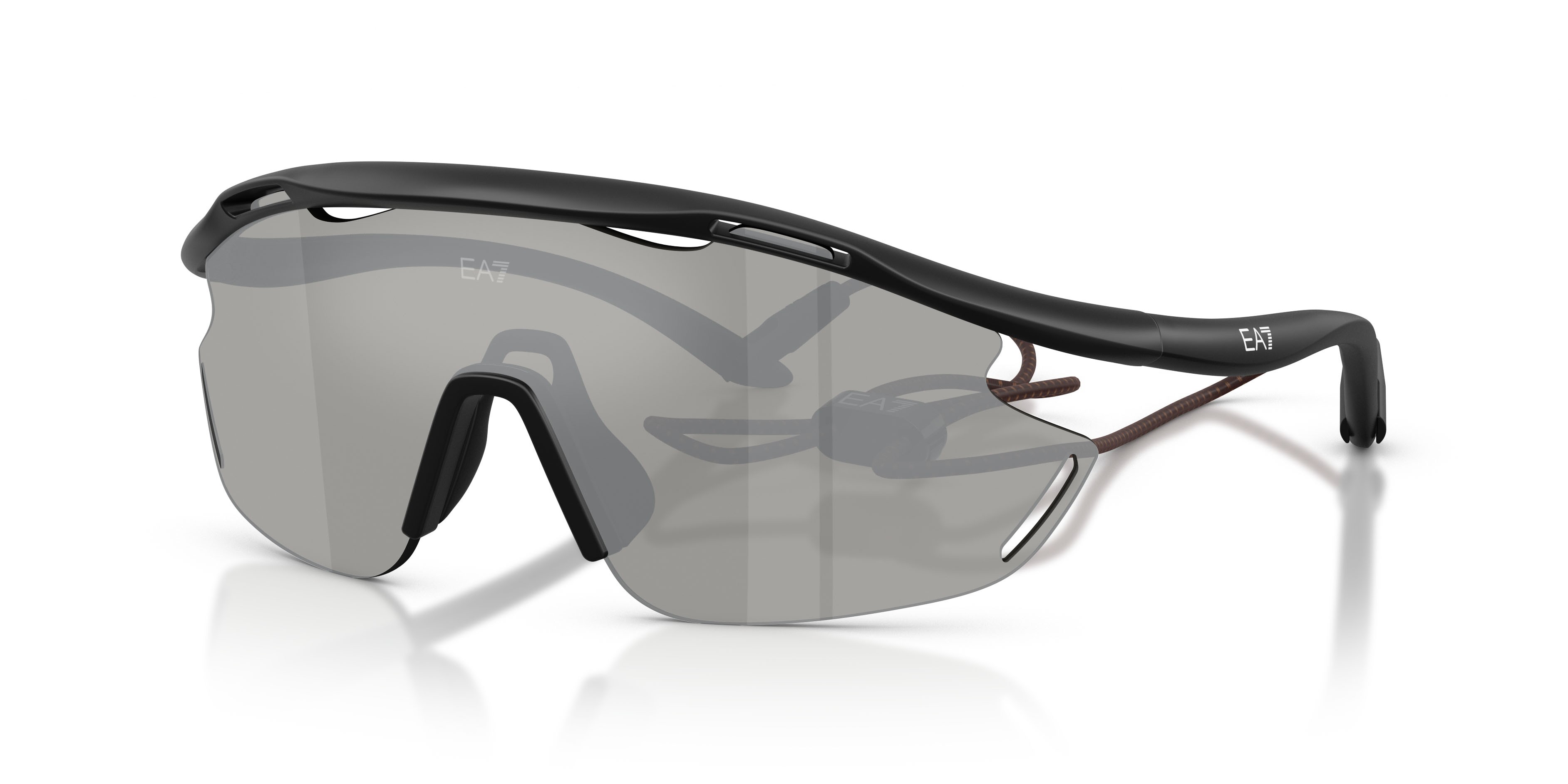 Sunglasses EA7 Q7 4002 (62886G) color nero opaco shape irregular lenses grigio chiaro specchiato argento