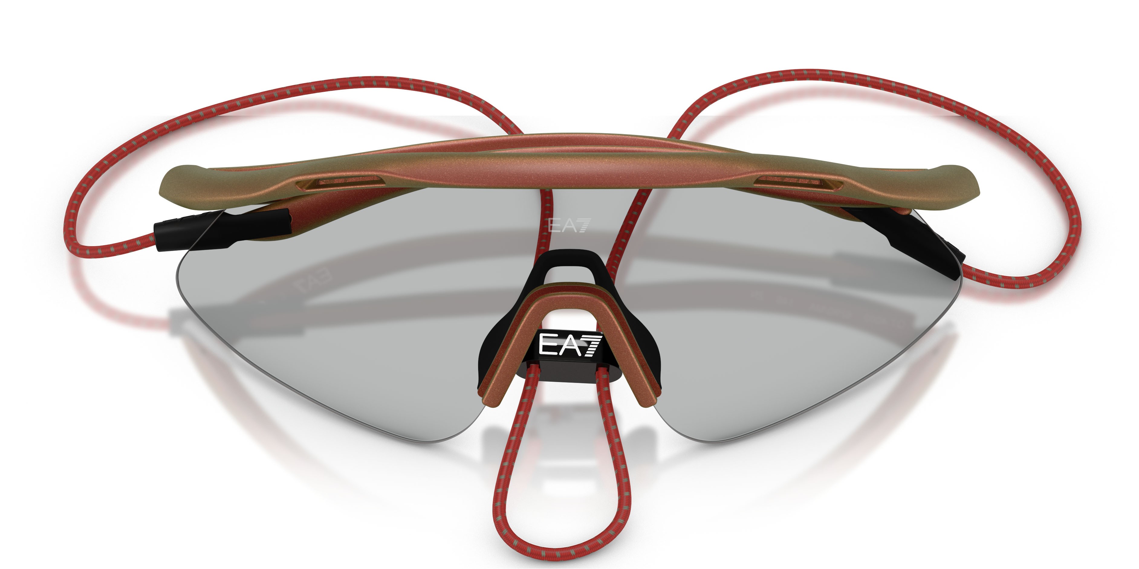 Sunglasses EA7 Q7 4002 (6290MA) color rosso iridescente opaco shape irregular lenses rosa specchiata blu