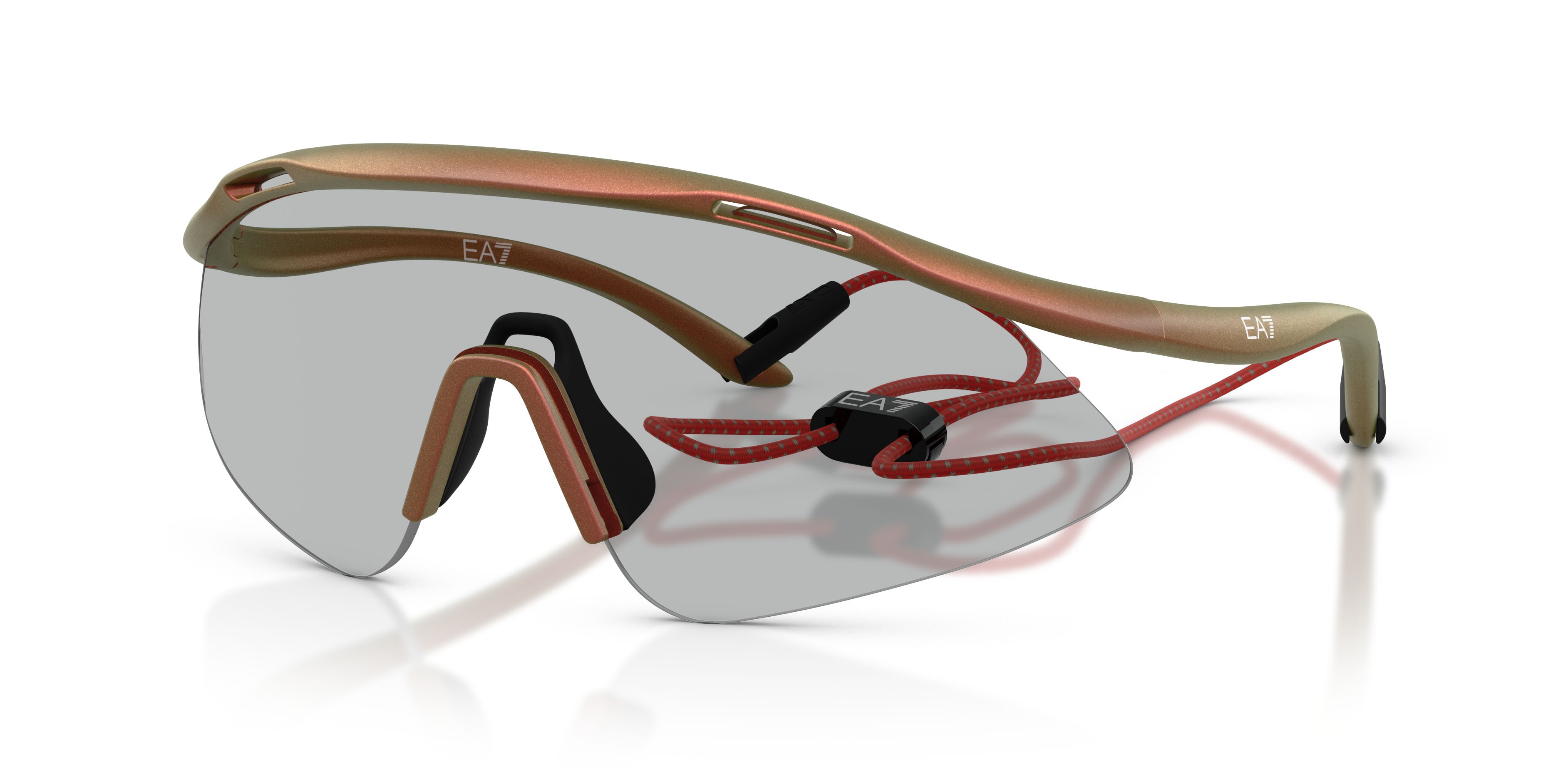 Sunglasses EA7 Q7 4002 (6290MA) color rosso iridescente opaco shape irregular lenses rosa specchiata blu