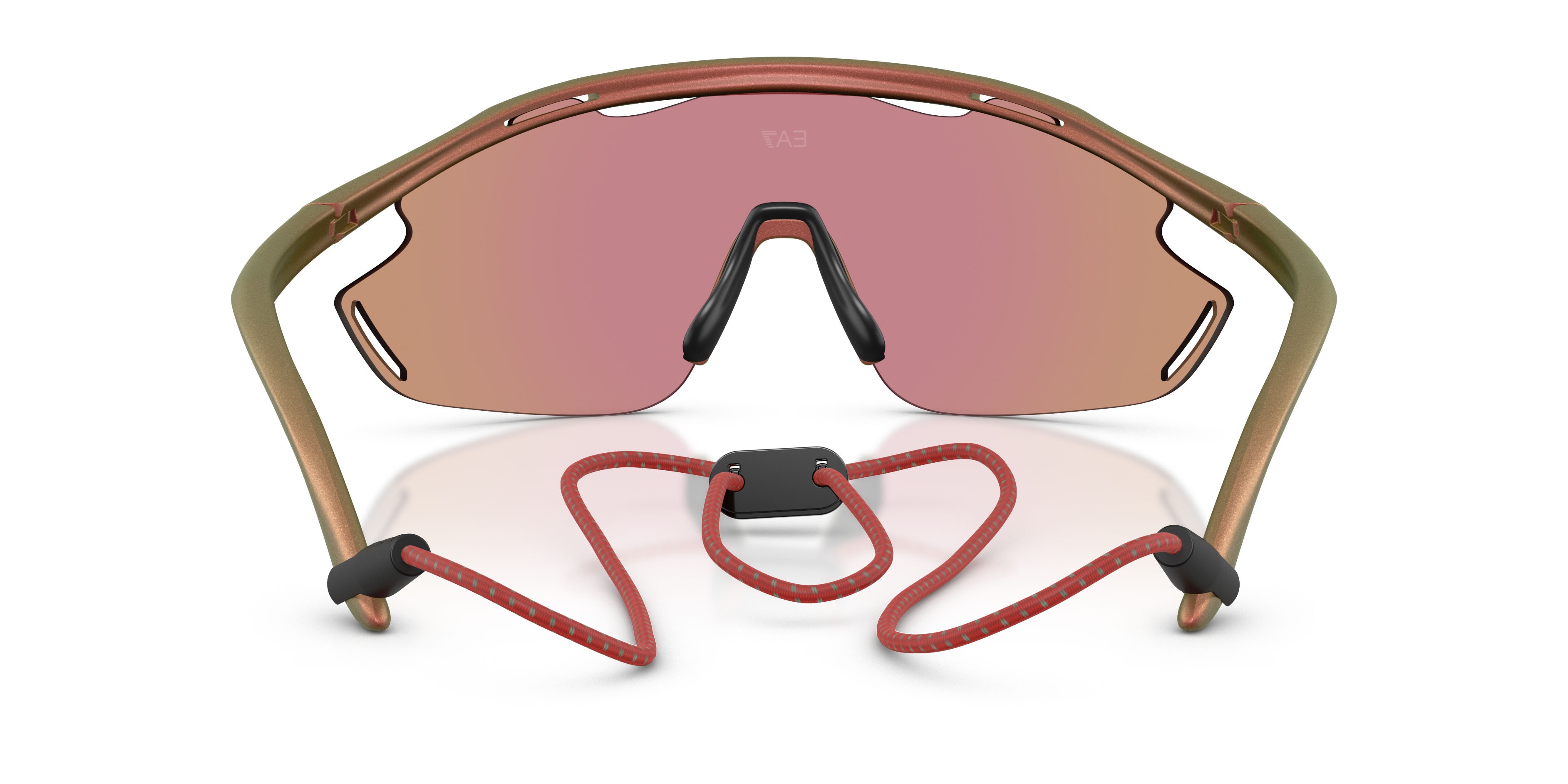 Sunglasses EA7 Q7 4002 (6290MA) color rosso iridescente opaco shape irregular lenses rosa specchiata blu