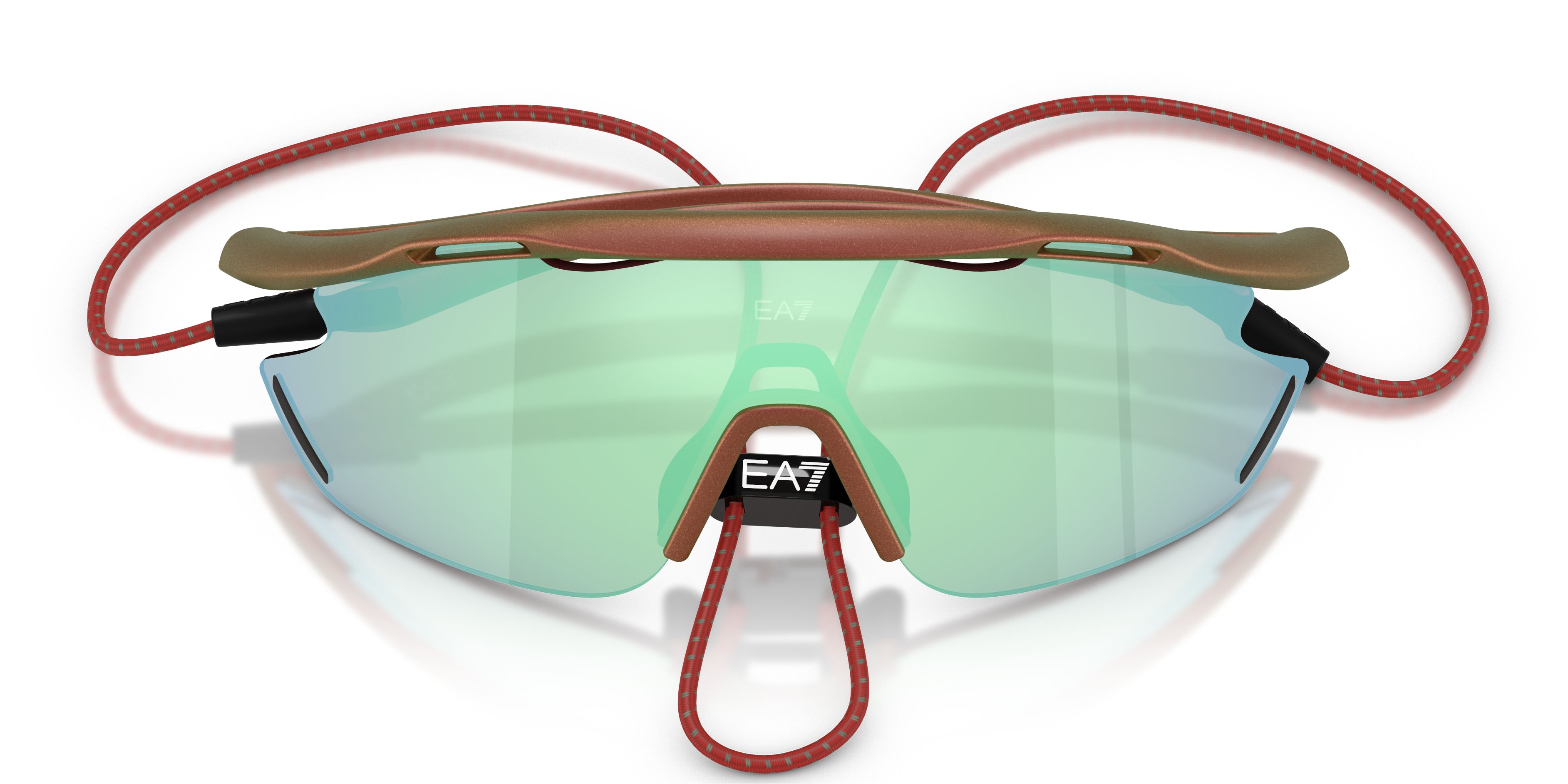 Sunglasses EA7 Q7 4002 (6290MA) color rosso iridescente opaco shape irregular lenses rosa specchiata blu