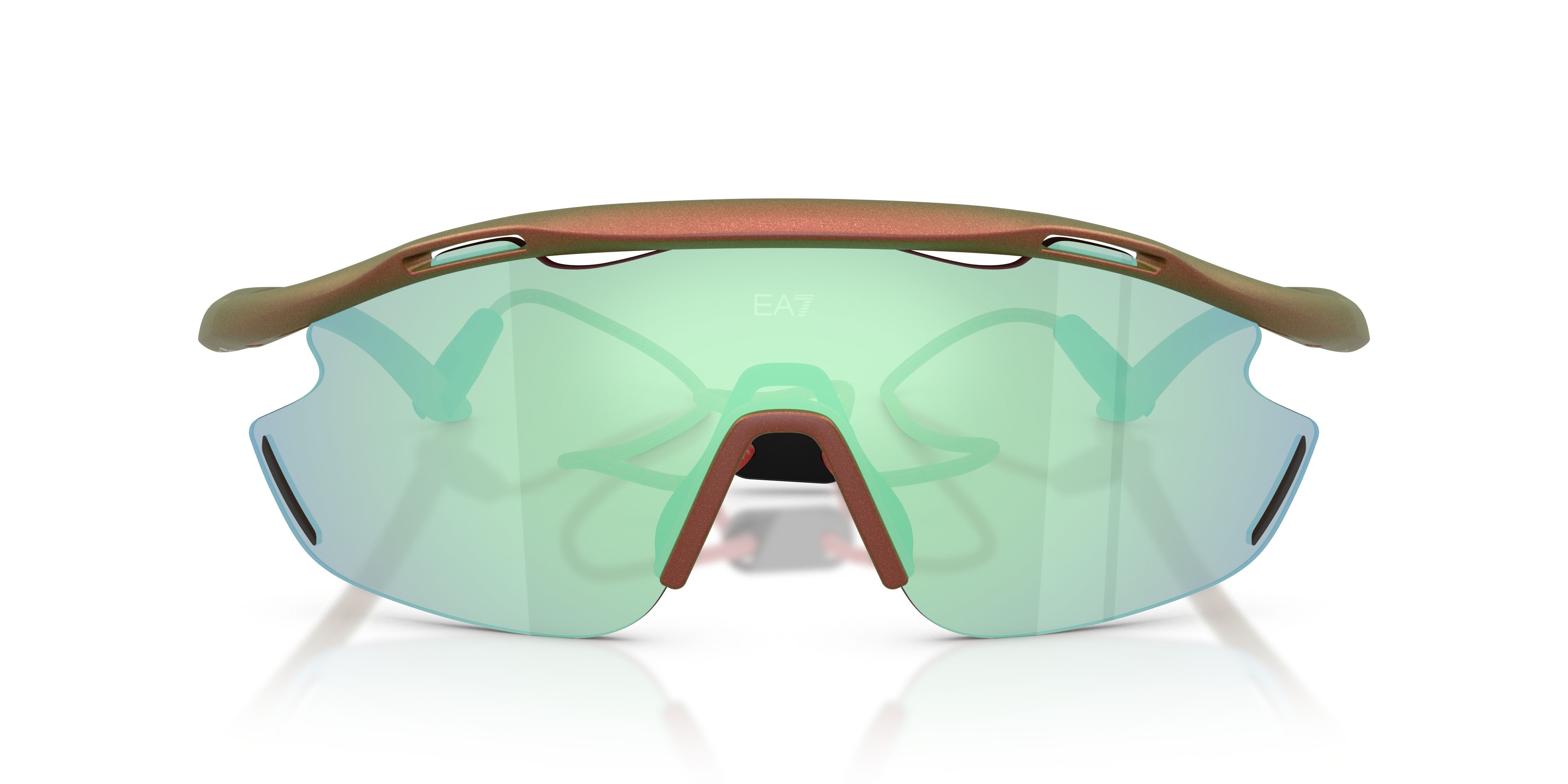 Sunglasses EA7 Q7 4002 (6290MA) color rosso iridescente opaco shape irregular lenses rosa specchiata blu