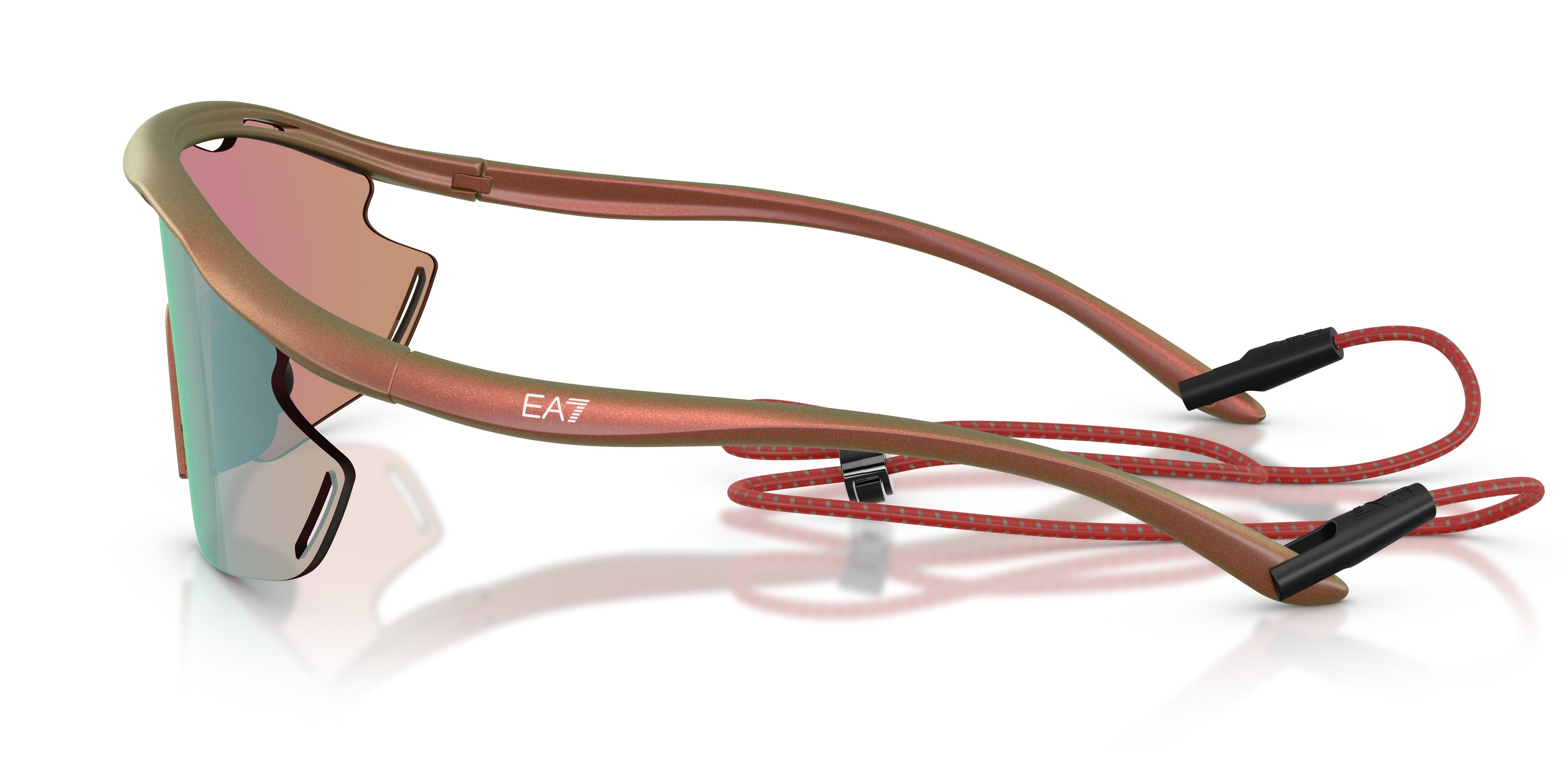 Sunglasses EA7 Q7 4002 (6290MA) color rosso iridescente opaco shape irregular lenses rosa specchiata blu