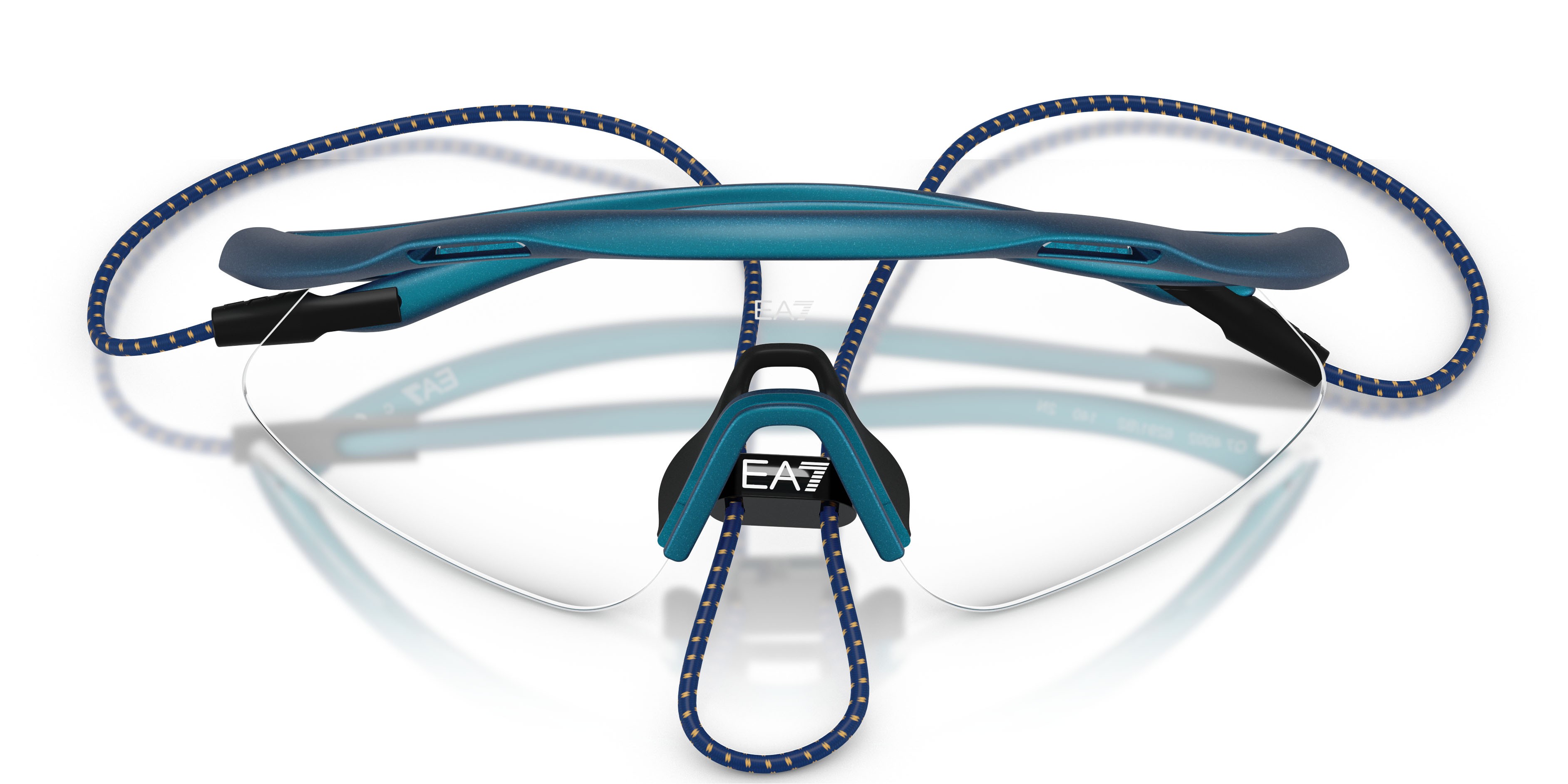Sunglasses EA7 Q7 4002 (6291B2) color blu iridescente opaco shape irregular lenses blu scuro specchiata viola