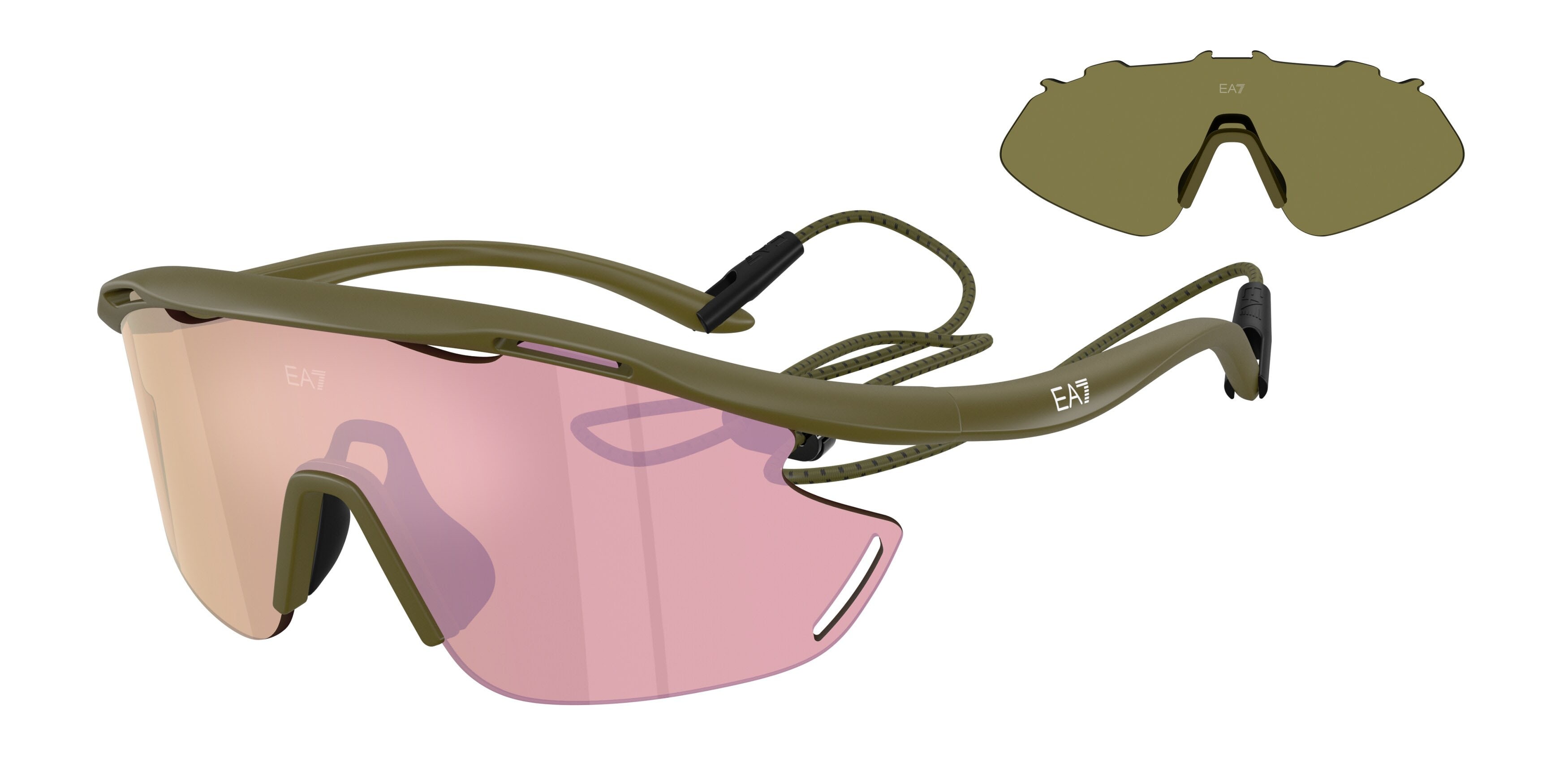 Sunglasses EA7 Q7 4002 (62927J) color militare opaco shape irregular lenses marrone scuro specchiato oro rose