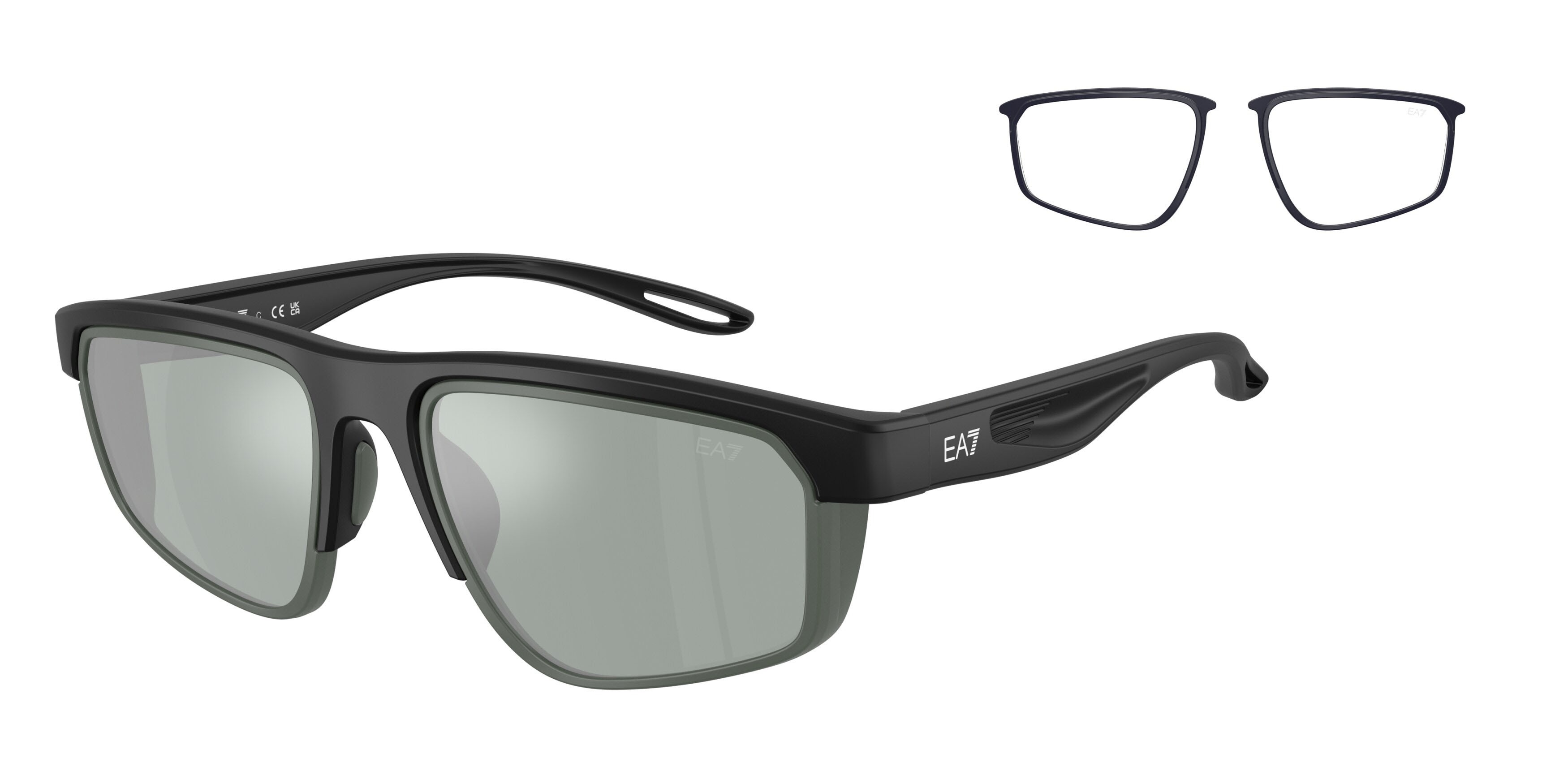 Sunglasses EA7 Q7 4003 (628882) color nero opaco shape rectangle lenses petrol green mirror silver