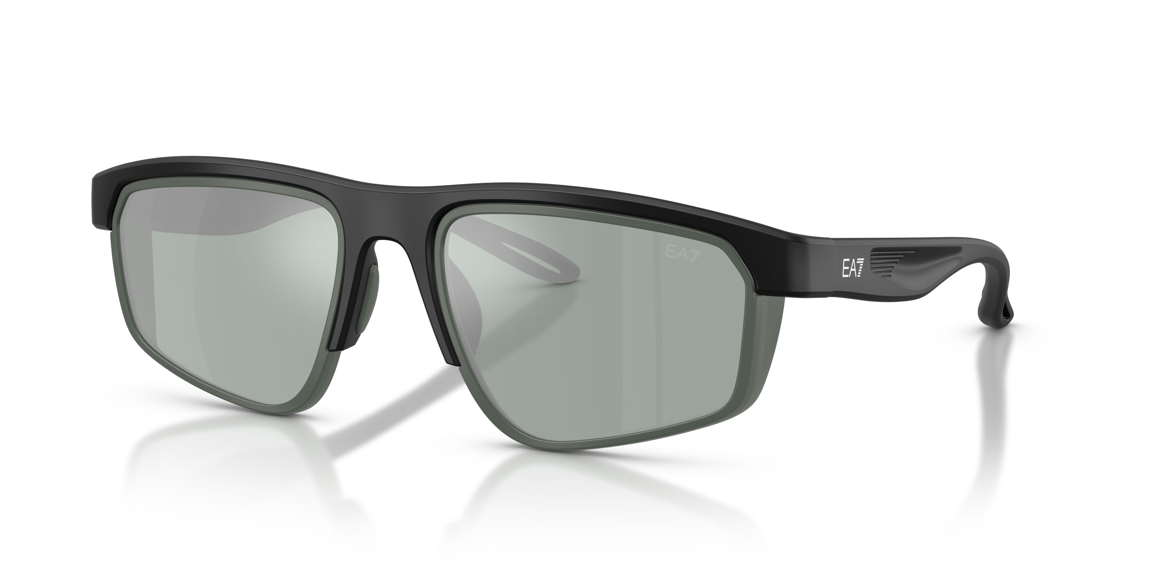 Sunglasses EA7 Q7 4003 (628882) color nero opaco shape rectangle lenses petrol green mirror silver