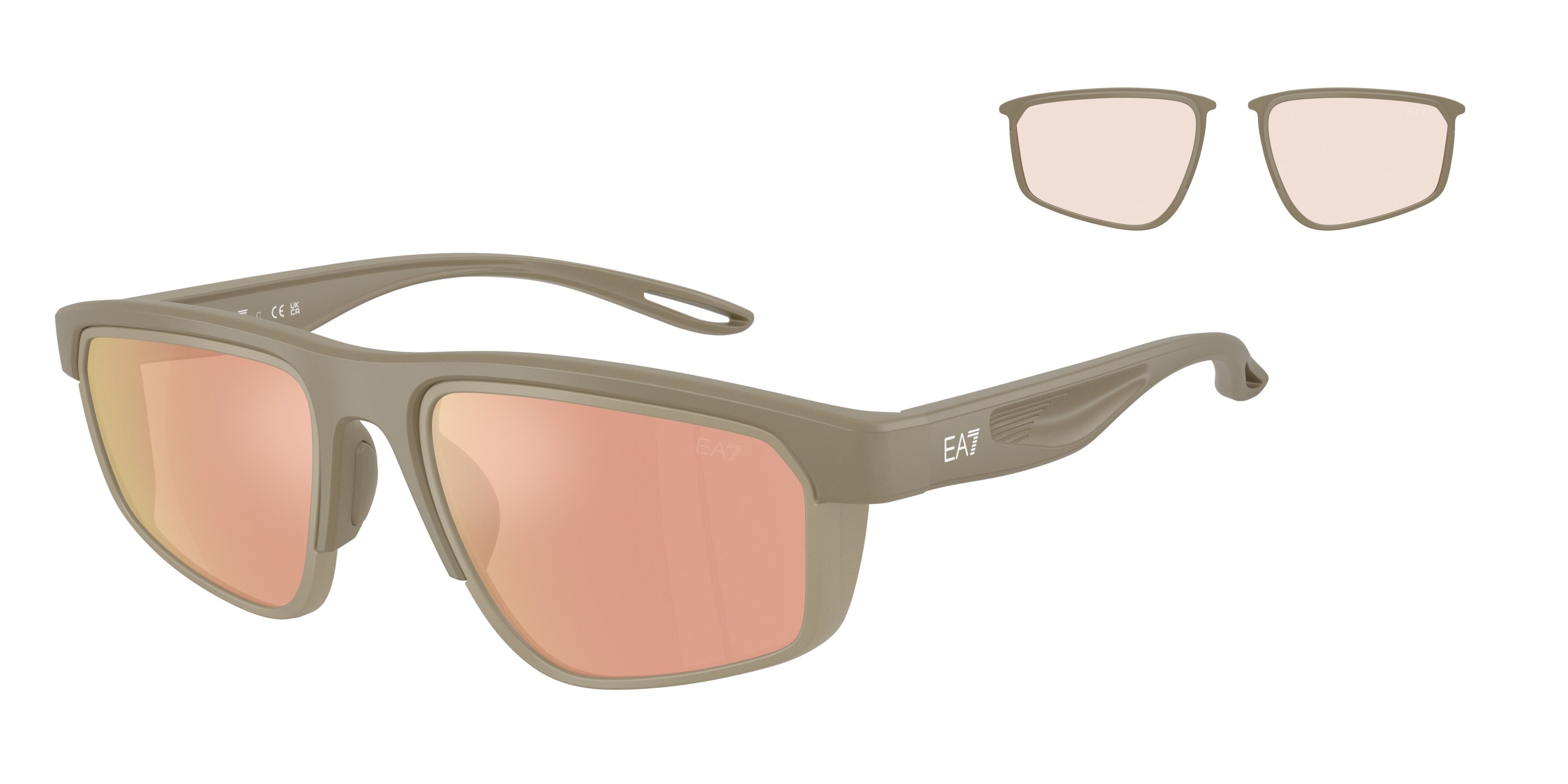 Occhiali da sole EA7 Q7 4003 (62967J) colore sabbia scuro opaco forma rettangolare lenti marrone specchiato oro rose
