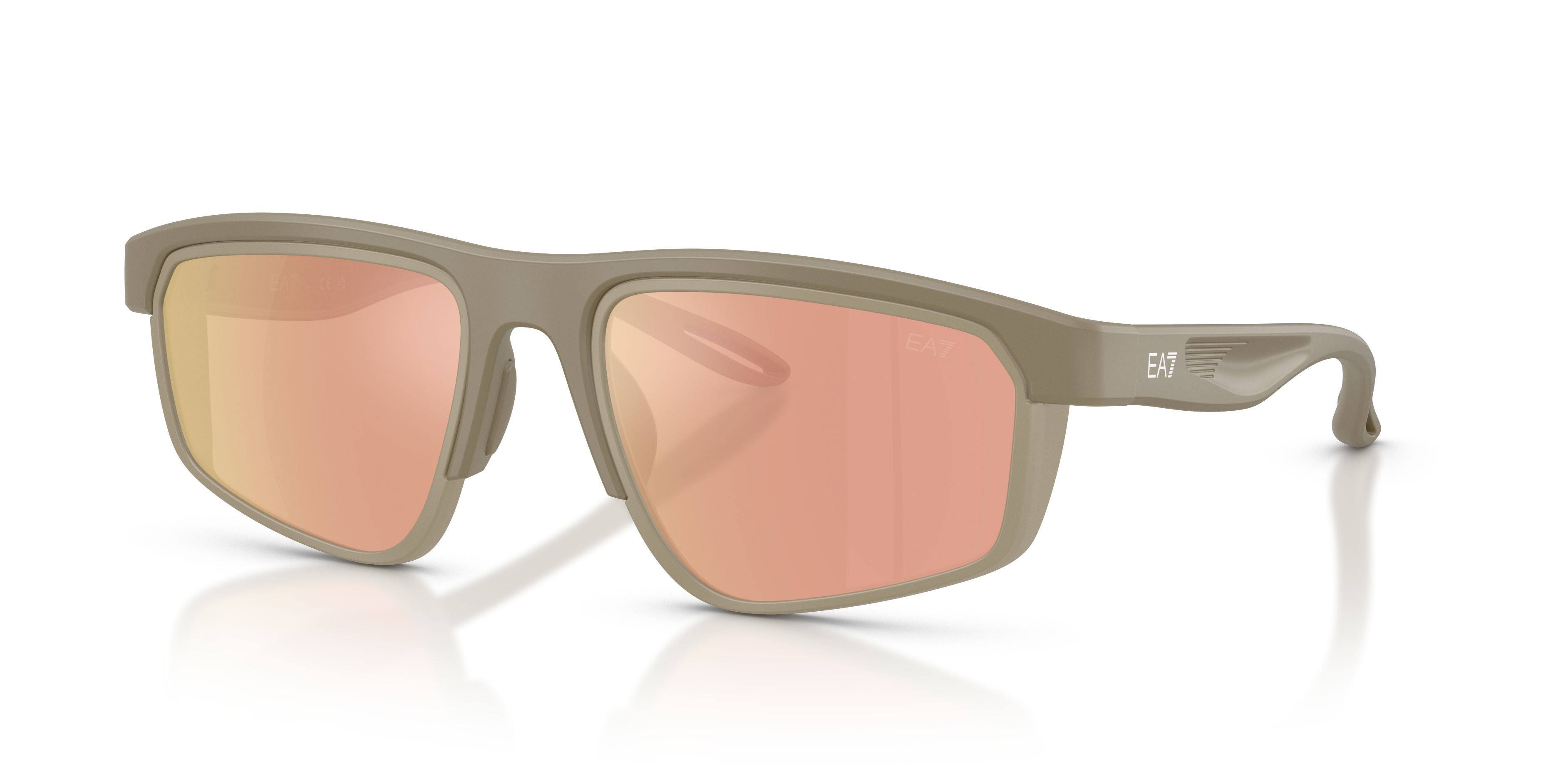 Occhiali da sole EA7 Q7 4003 (62967J) colore sabbia scuro opaco forma rettangolare lenti marrone specchiato oro rose