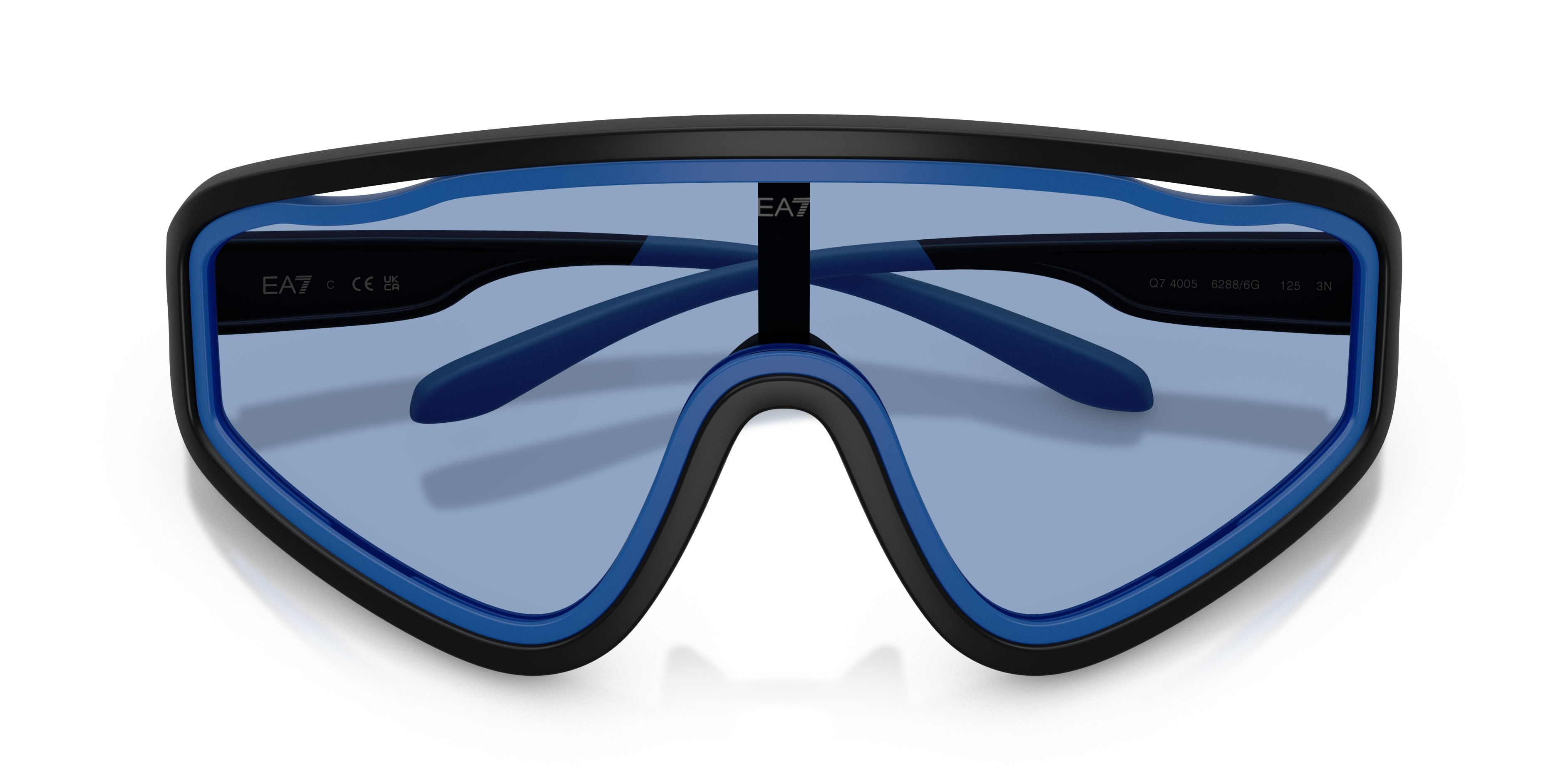Sunglasses EA7 Q7 4005 (62886G) color nero opaco shape irregular lenses grigio chiaro specchiato argento