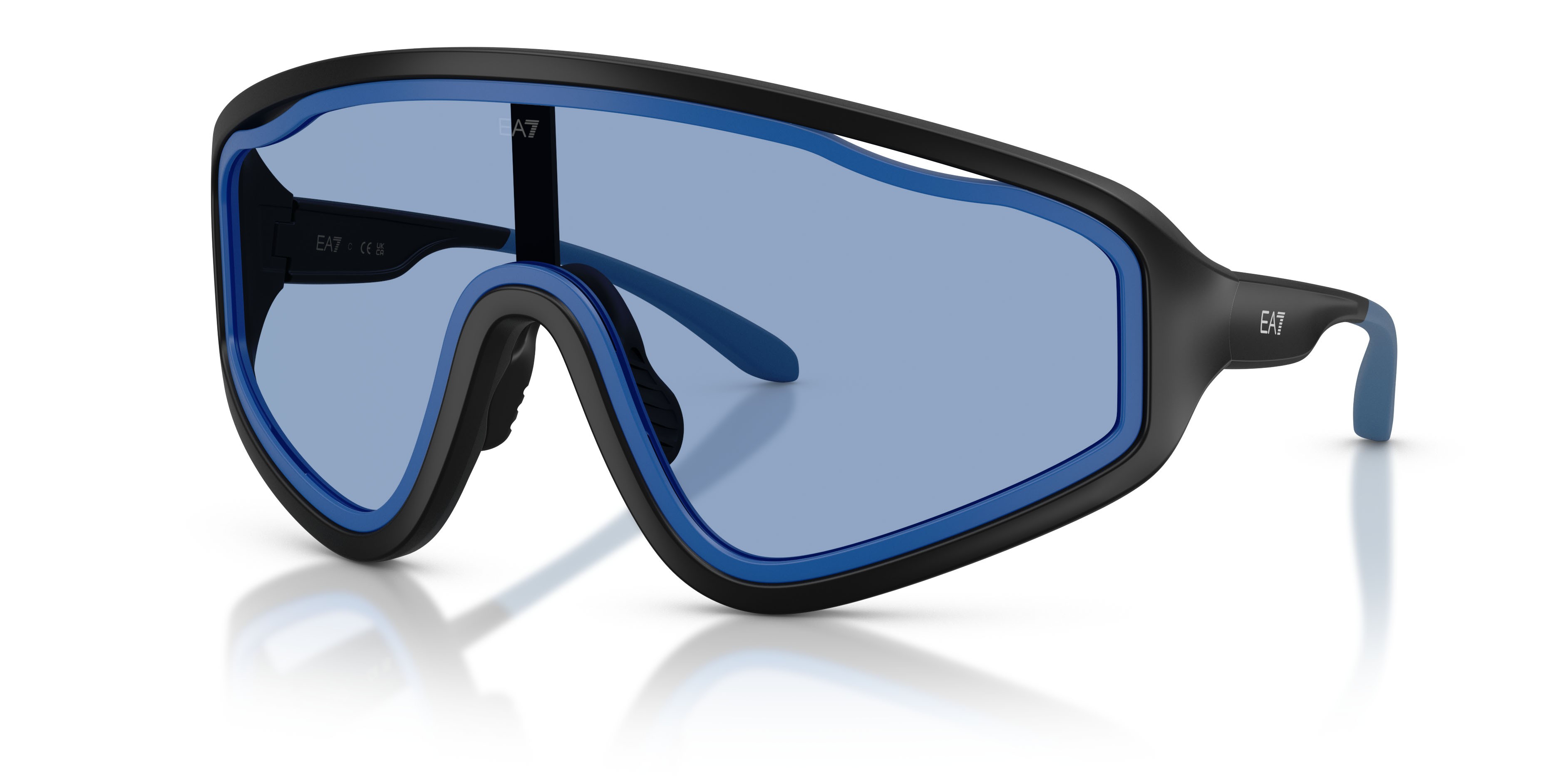 Sunglasses EA7 Q7 4005 (62886G) color nero opaco shape irregular lenses grigio chiaro specchiato argento