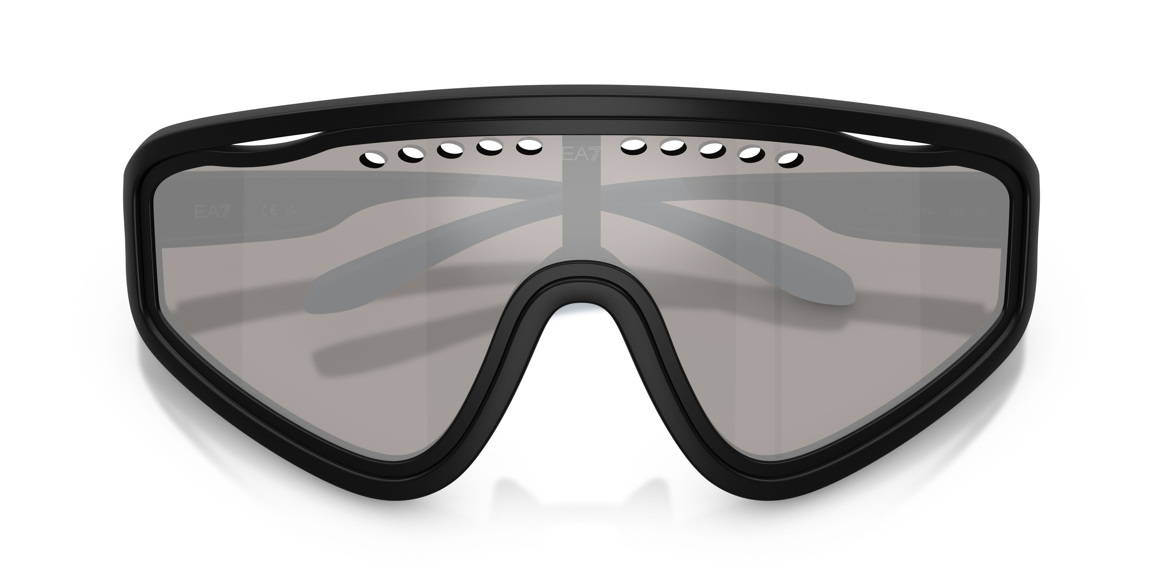 Sunglasses EA7 Q7 4005 (62886G) color nero opaco shape irregular lenses grigio chiaro specchiato argento
