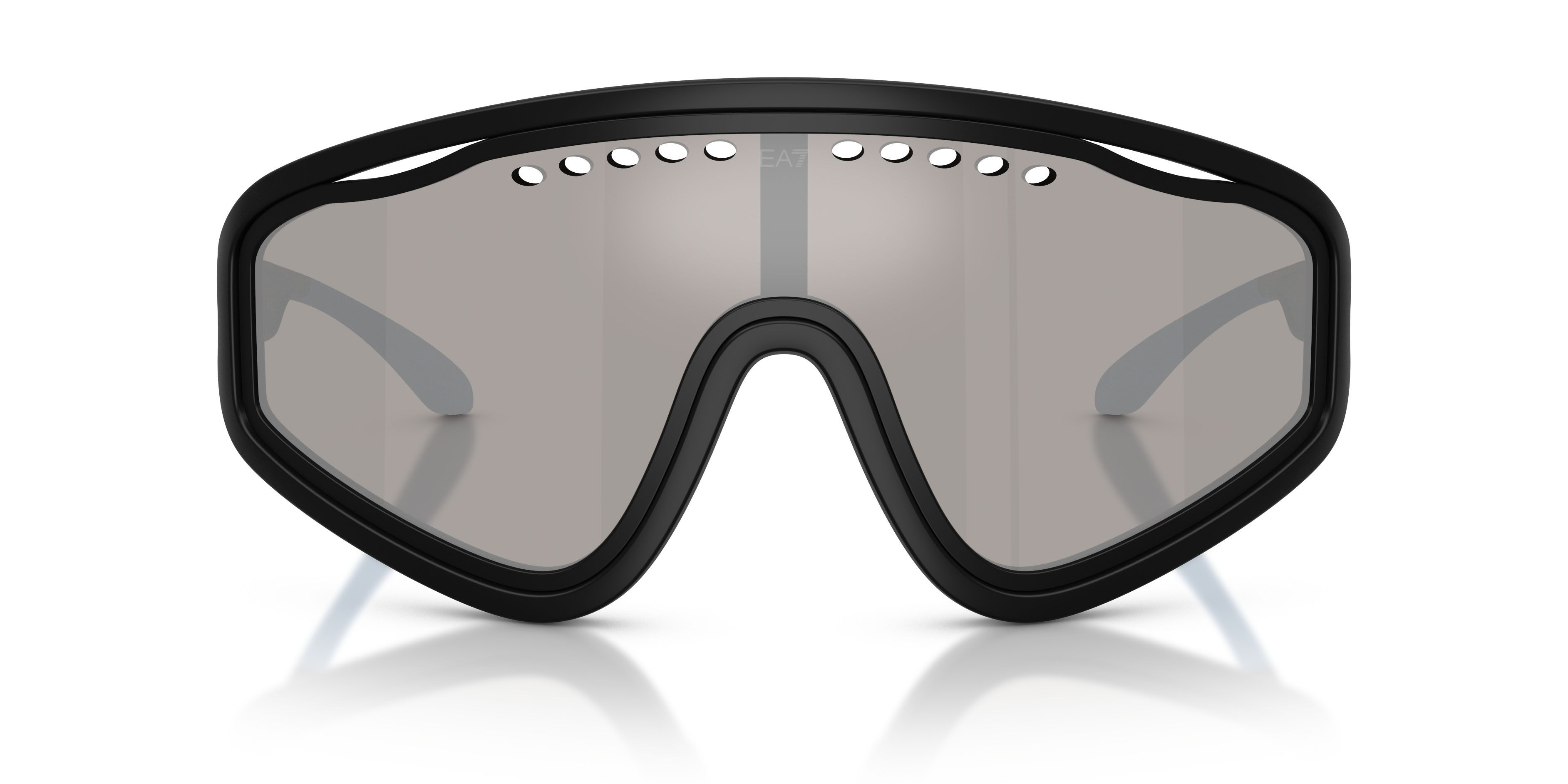 Sunglasses EA7 Q7 4005 (62886G) color nero opaco shape irregular lenses grigio chiaro specchiato argento
