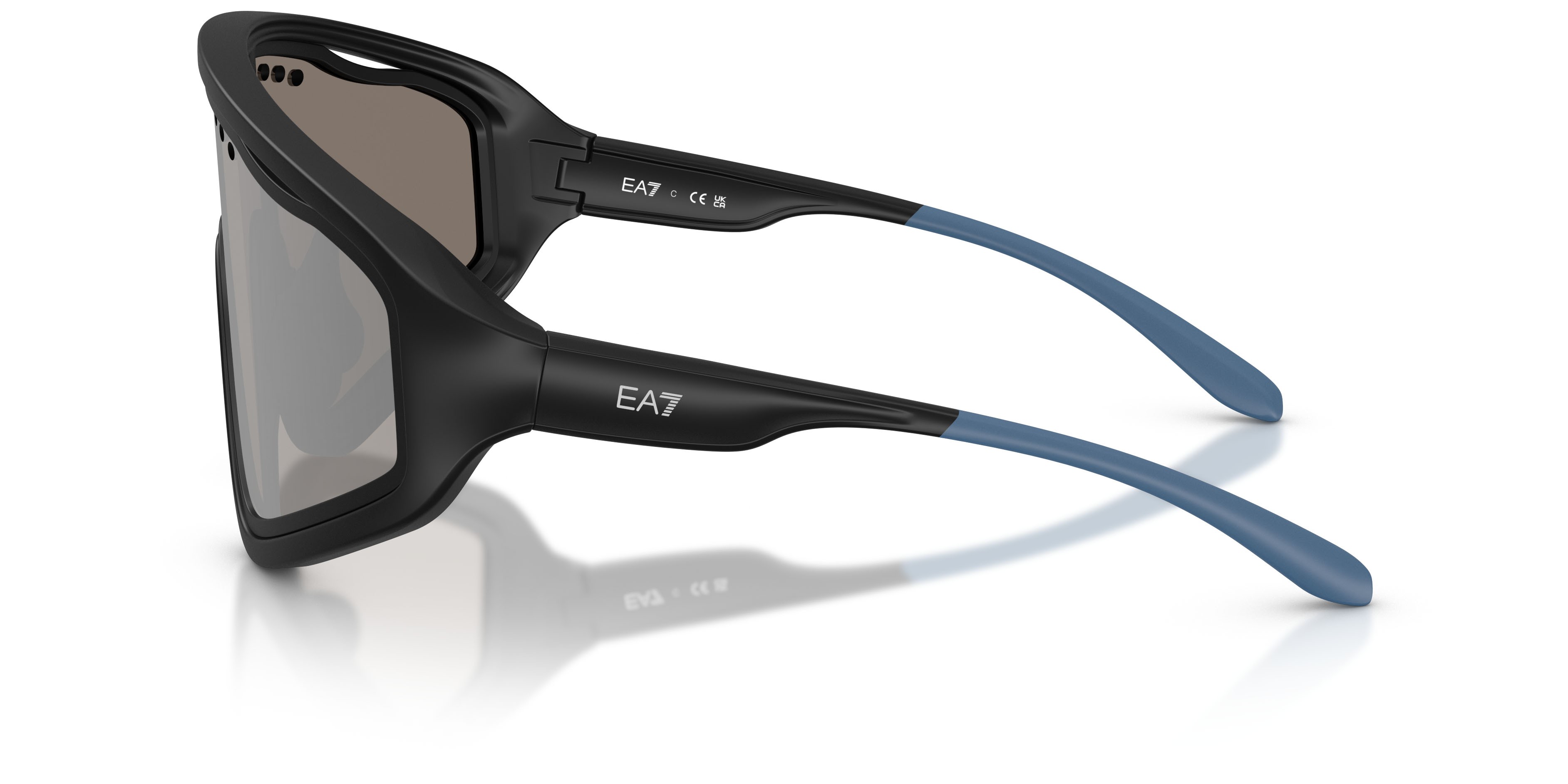 Sunglasses EA7 Q7 4005 (62886G) color nero opaco shape irregular lenses grigio chiaro specchiato argento
