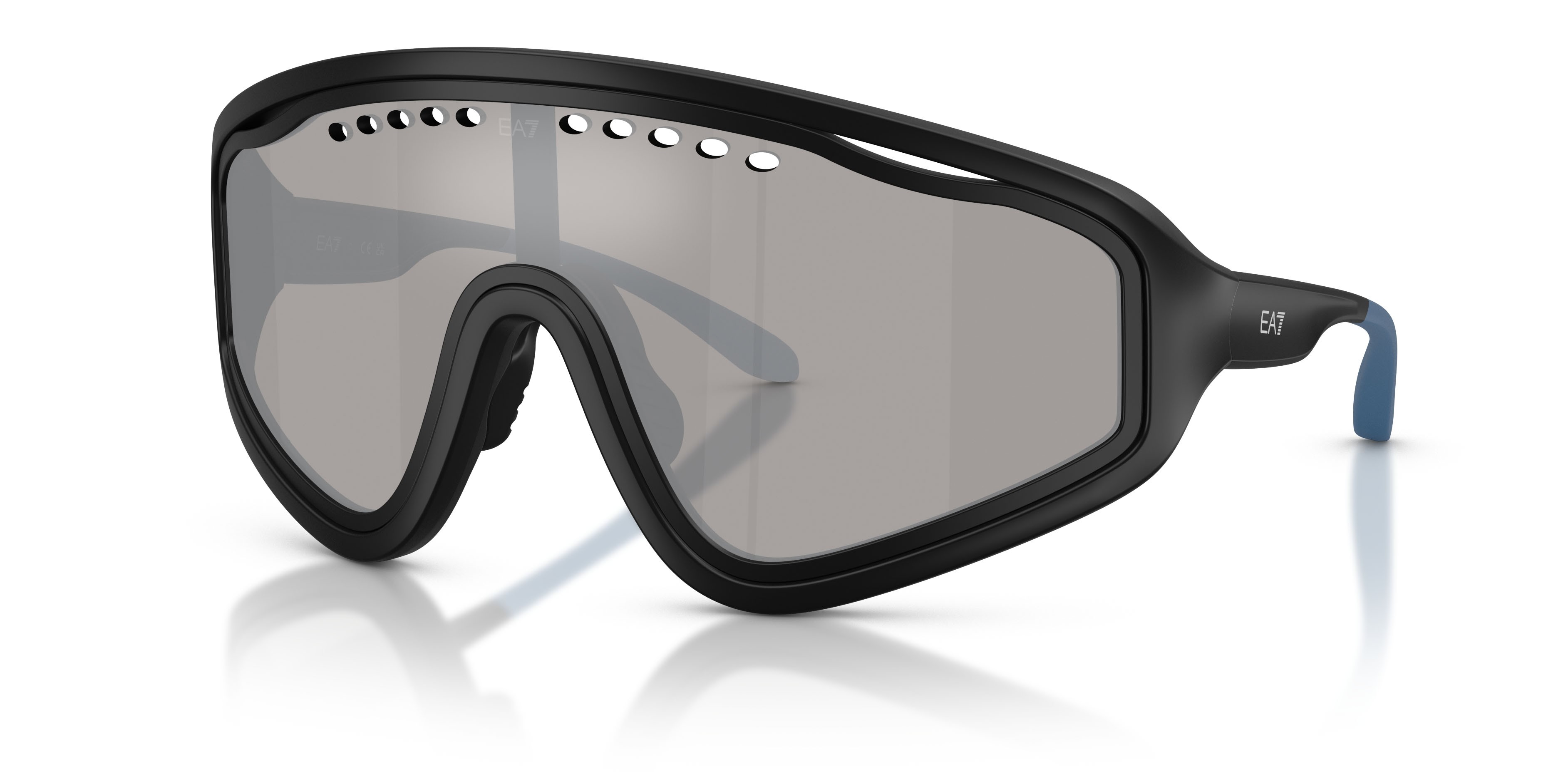 Sunglasses EA7 Q7 4005 (62886G) color nero opaco shape irregular lenses grigio chiaro specchiato argento