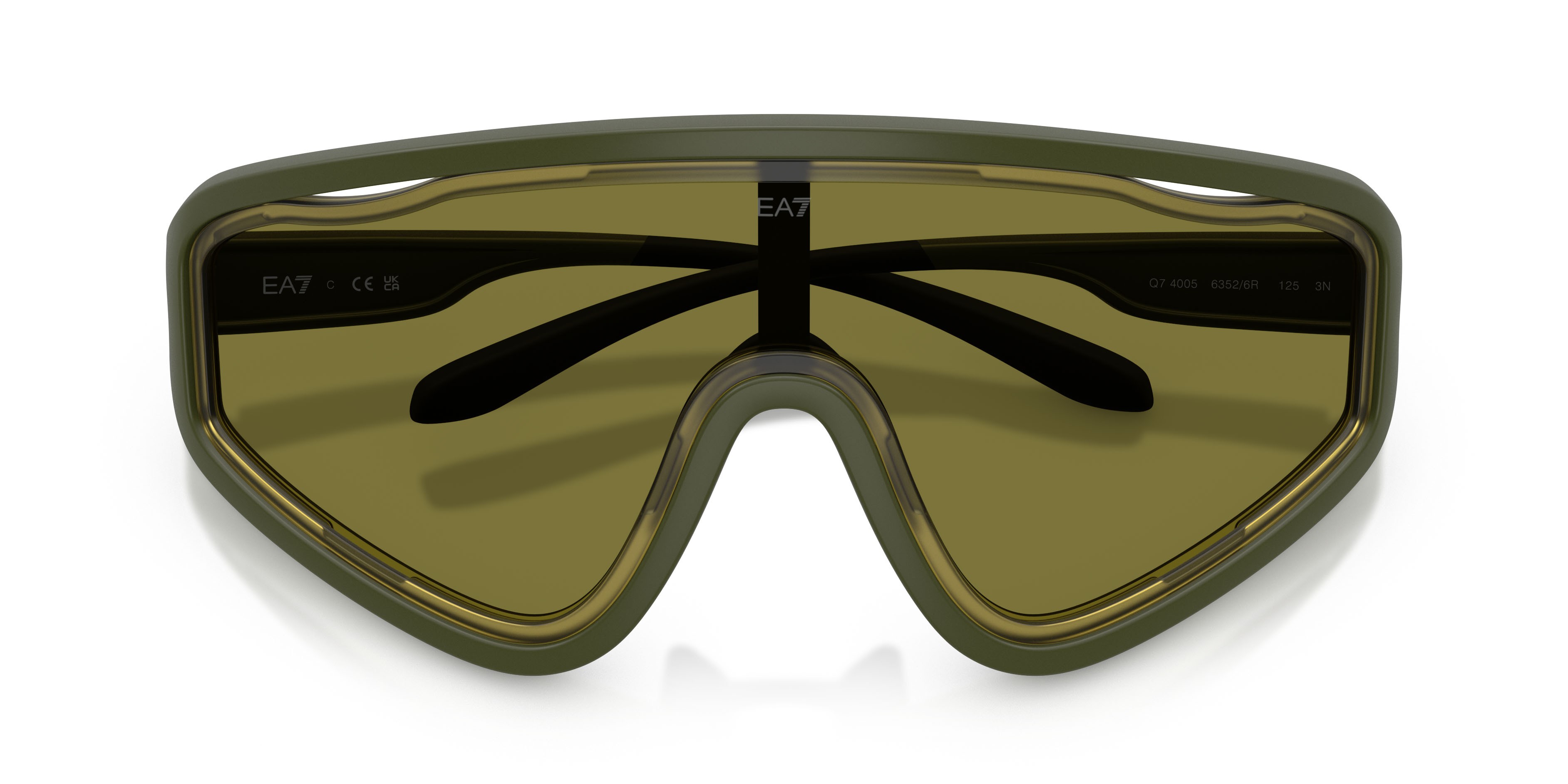 Occhiali da sole EA7 Q7 4005 (63526R) colore verde oliva opaco forma irregolare lenti verde chiaro specchiato petrolio