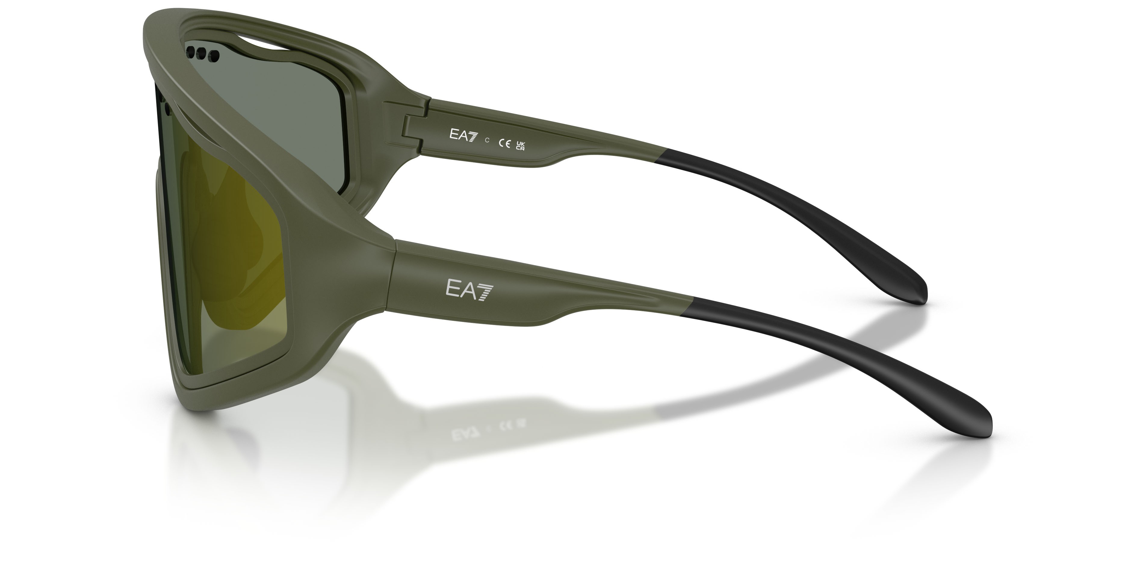 Occhiali da sole EA7 Q7 4005 (63526R) colore verde oliva opaco forma irregolare lenti verde chiaro specchiato petrolio