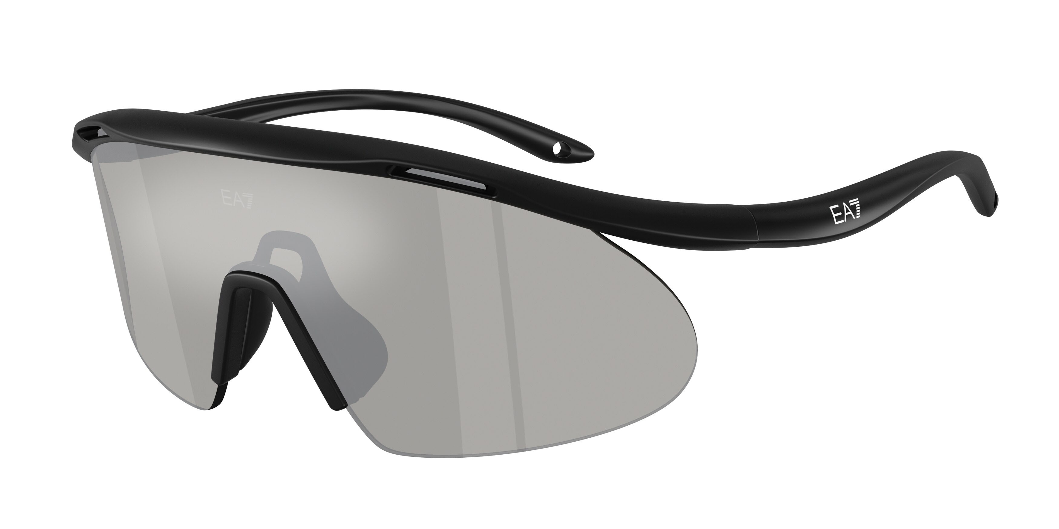 Sunglasses EA7 Q7 4008 (62886G) color nero opaco shape irregular lenses grigio chiaro specchiato argento