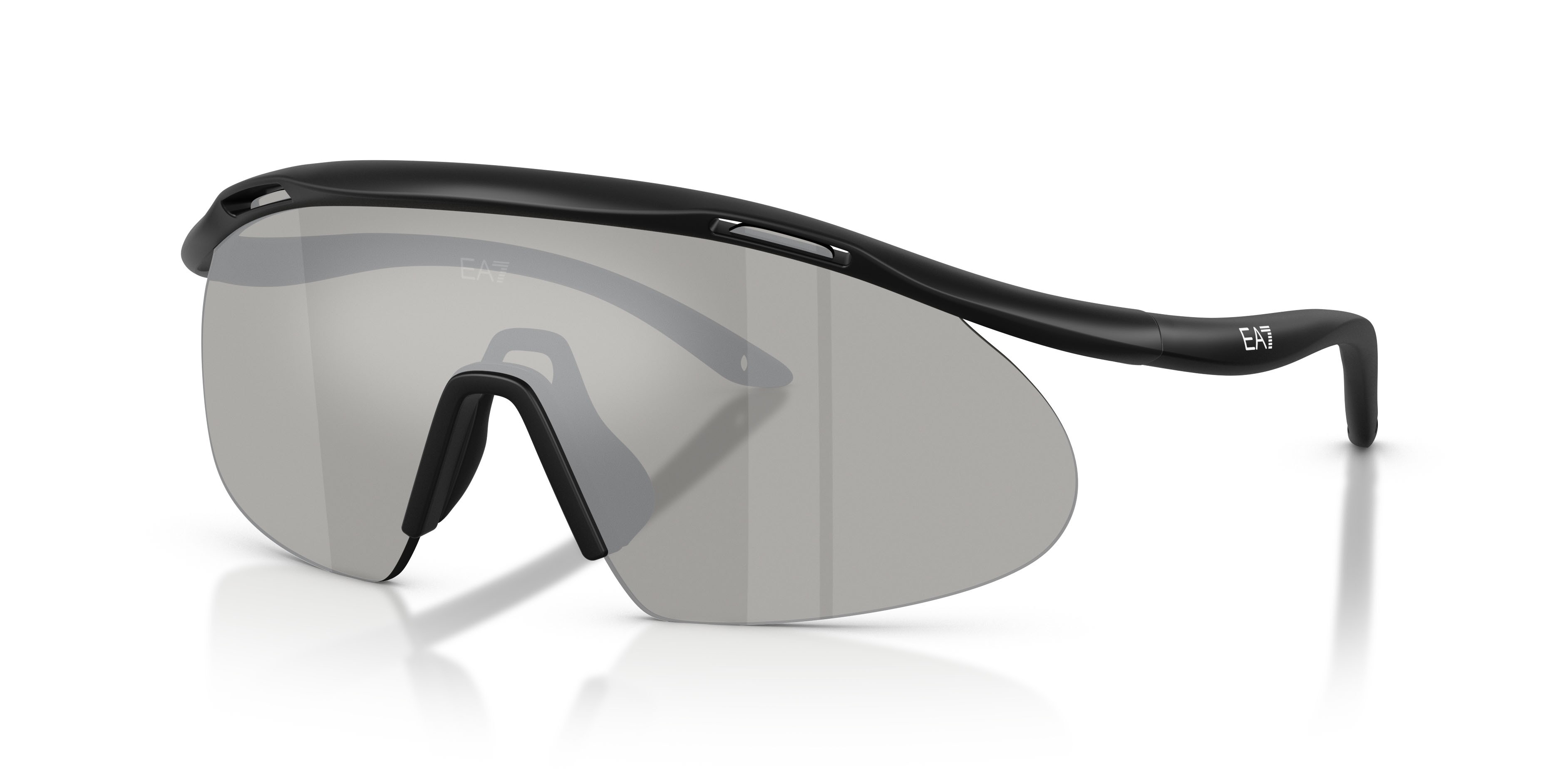 Sunglasses EA7 Q7 4008 (62886G) color nero opaco shape irregular lenses grigio chiaro specchiato argento