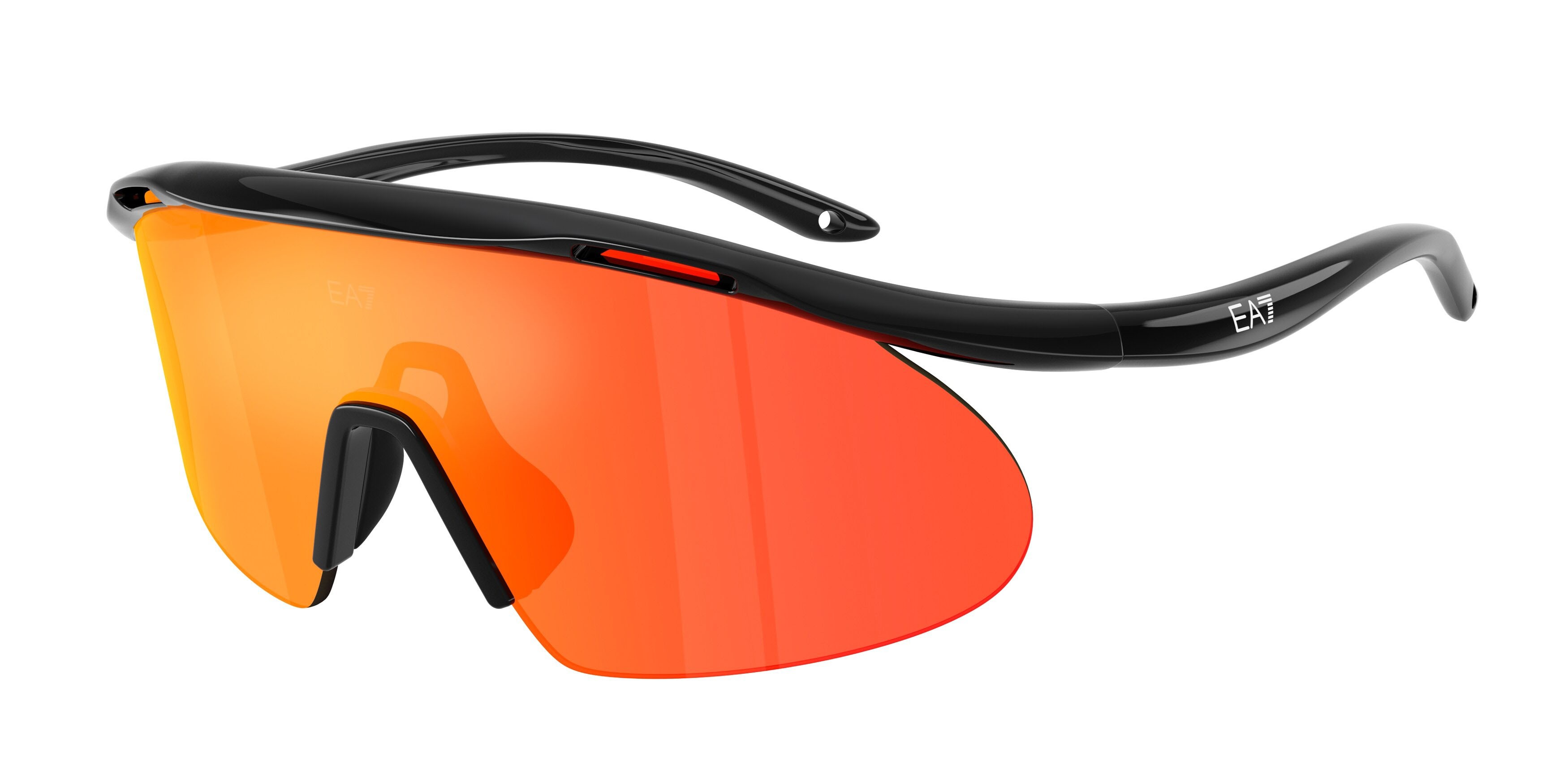 Sunglasses EA7 Q7 4008 (62946S) color nero lucido shape irregular lenses dark brown mirror tangerine