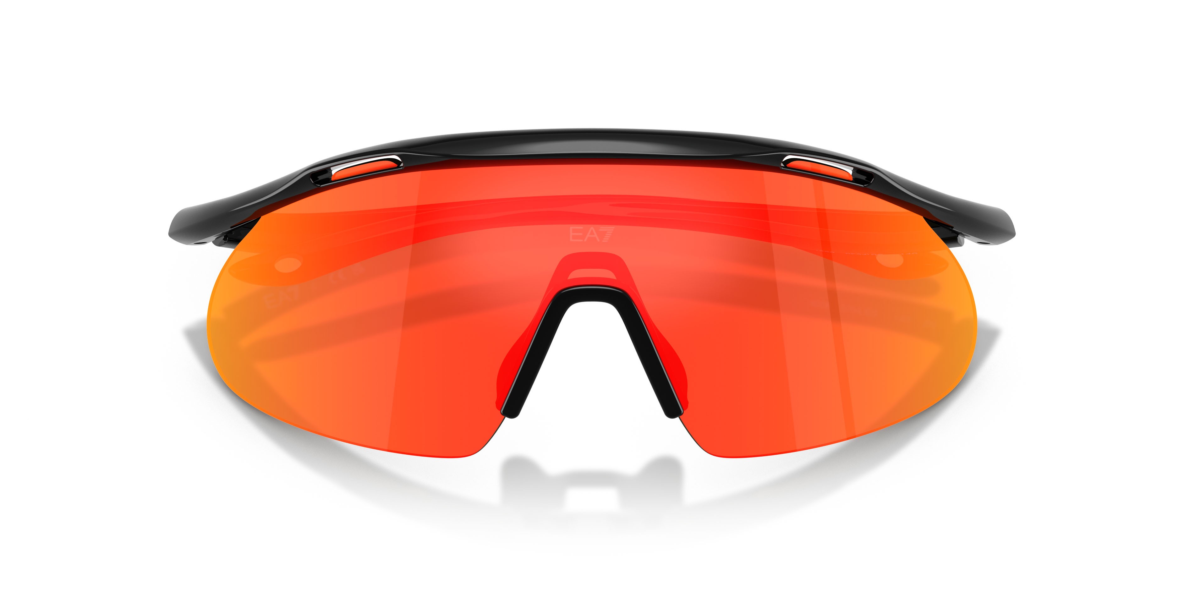 Sunglasses EA7 Q7 4008 (62946S) color nero lucido shape irregular lenses dark brown mirror tangerine