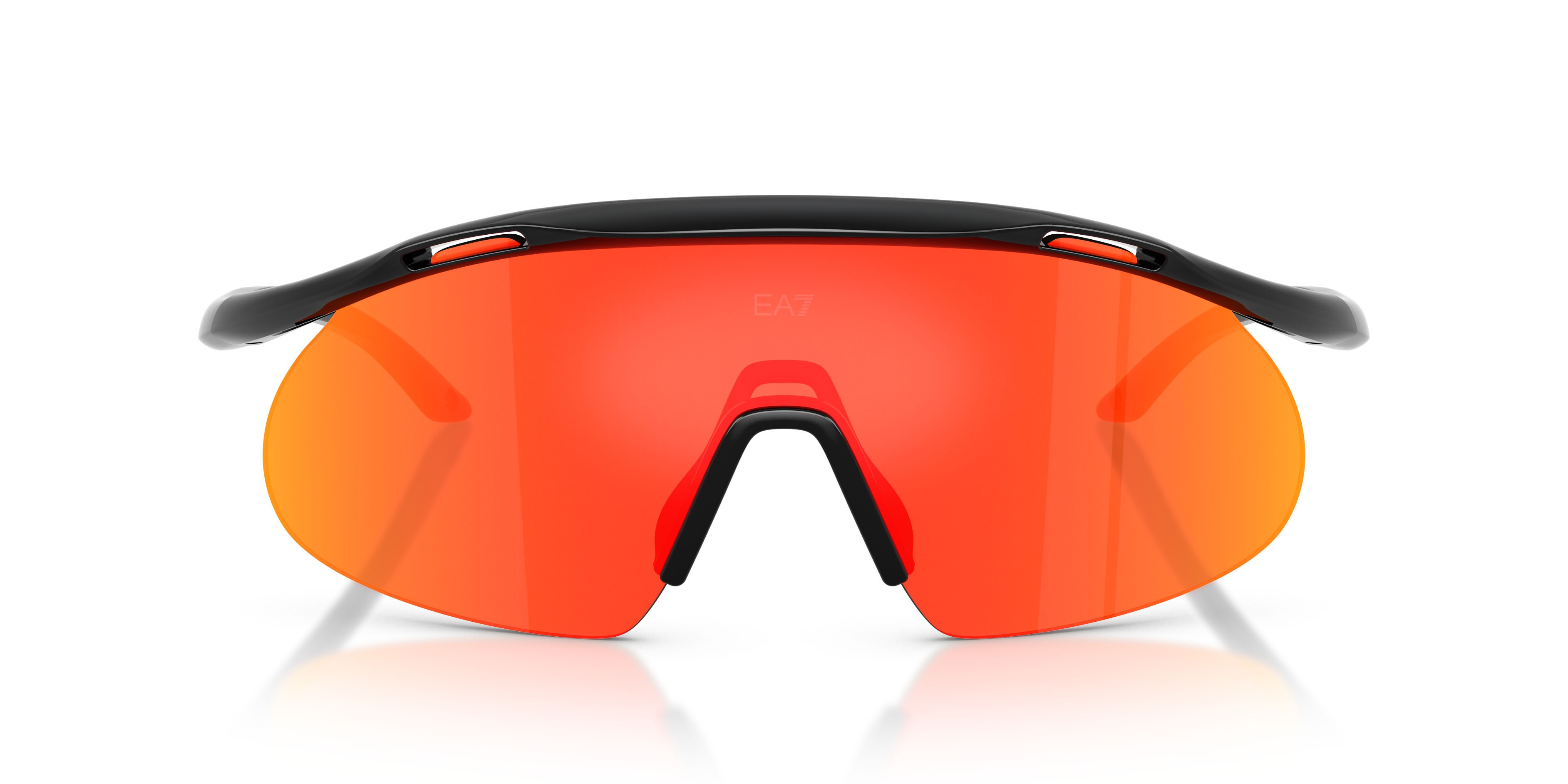 Sunglasses EA7 Q7 4008 (62946S) color nero lucido shape irregular lenses dark brown mirror tangerine