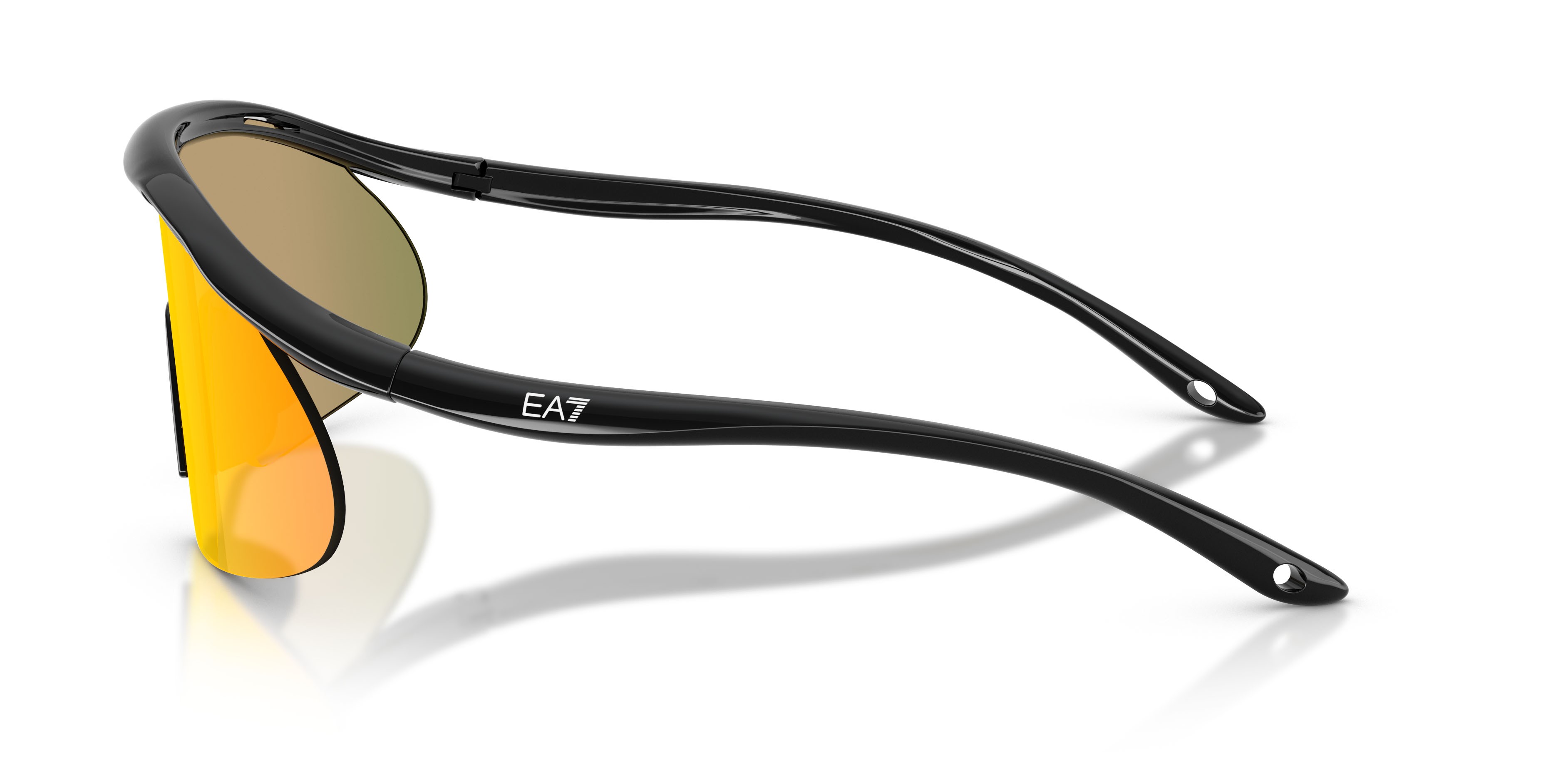 Sunglasses EA7 Q7 4008 (62946S) color nero lucido shape irregular lenses dark brown mirror tangerine