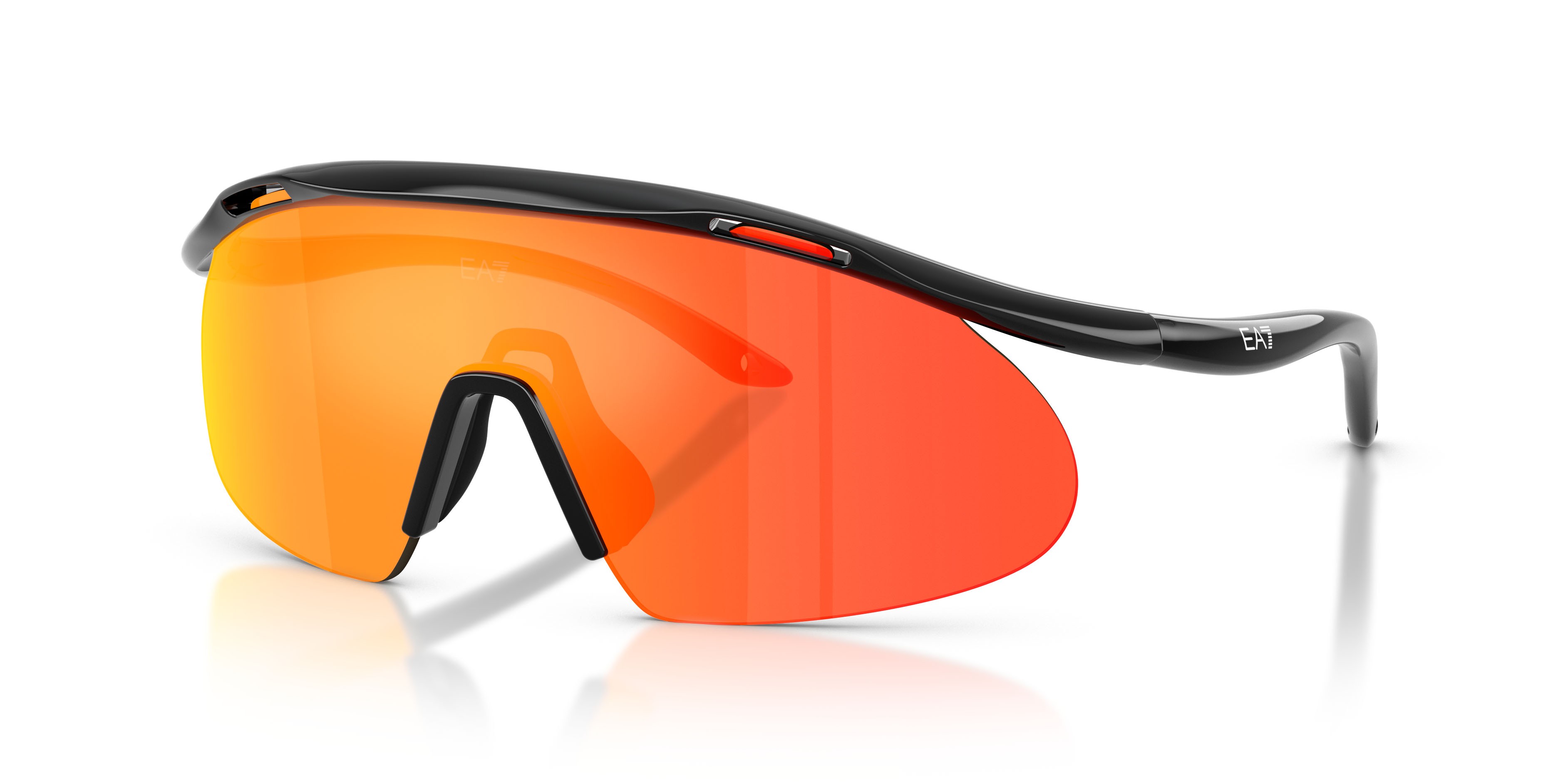 Sunglasses EA7 Q7 4008 (62946S) color nero lucido shape irregular lenses dark brown mirror tangerine