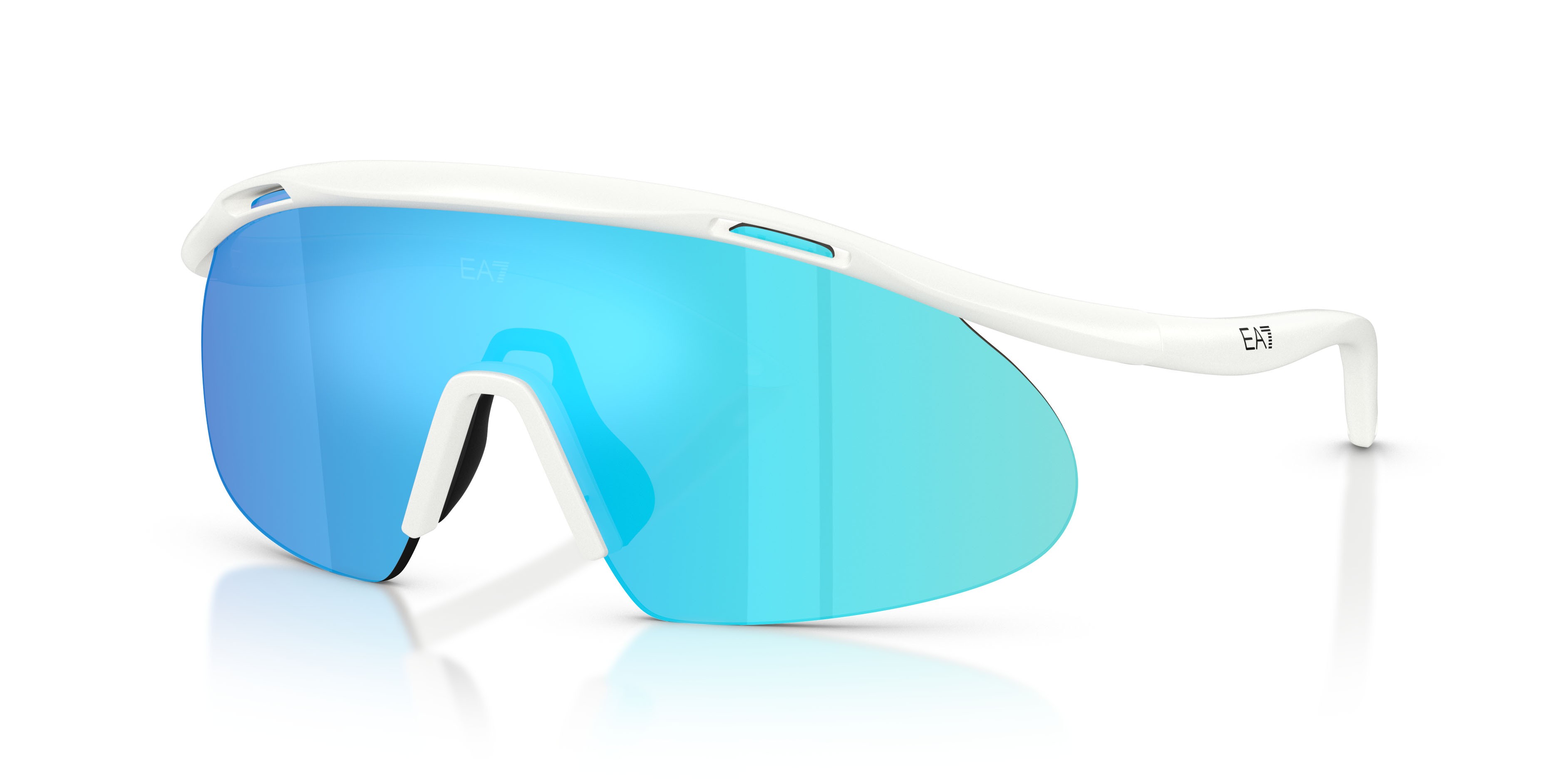 Sunglasses EA7 Q7 4008 (629555) color bianco opaco shape irregular lenses verde chiaro specchiato blu