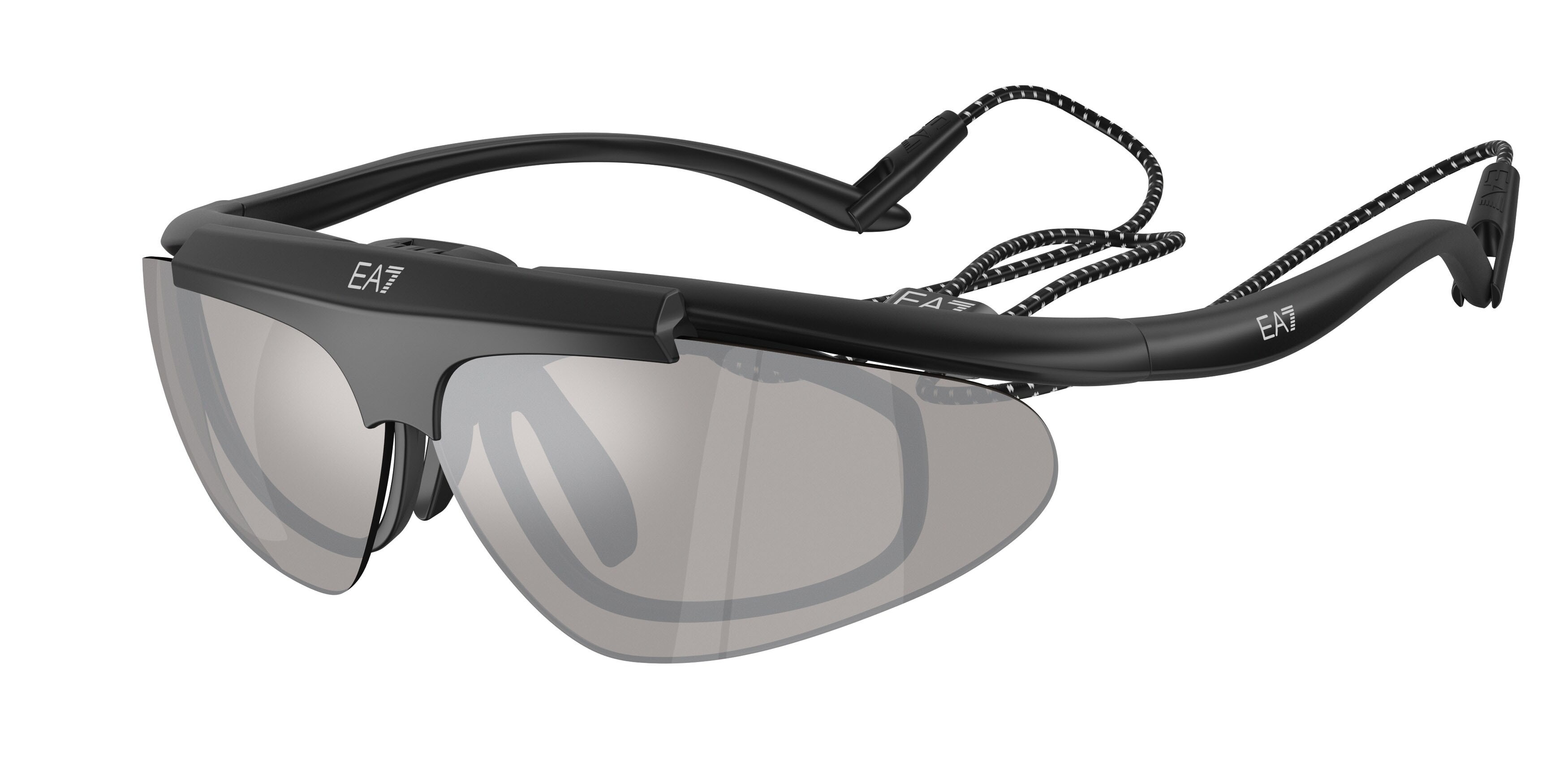 Sunglasses EA7 Q7 4010 (62886G) color nero opaco shape irregular lenses grigio chiaro specchiato argento