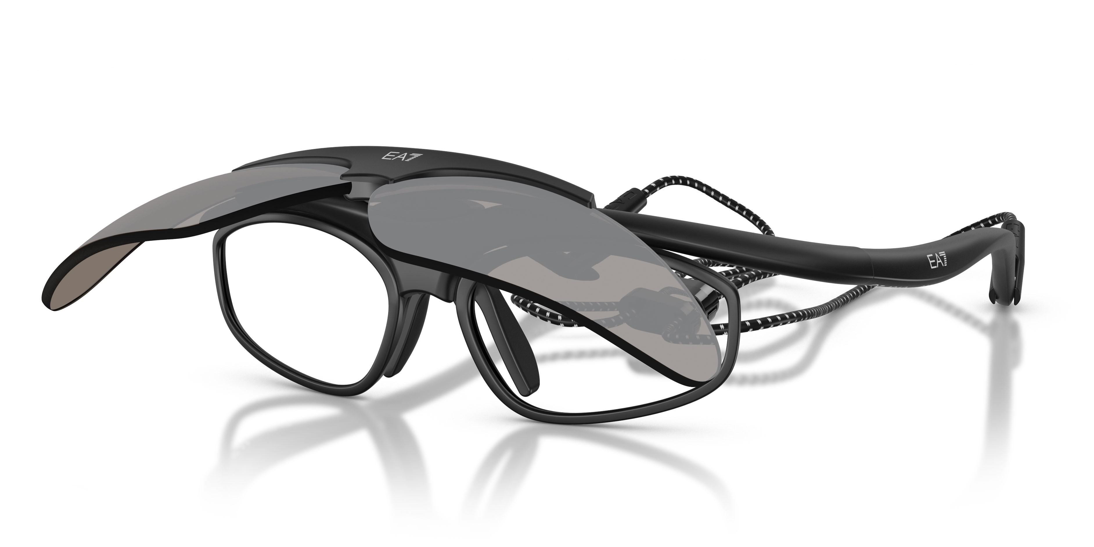 Sunglasses EA7 Q7 4010 (62886G) color nero opaco shape irregular lenses grigio chiaro specchiato argento