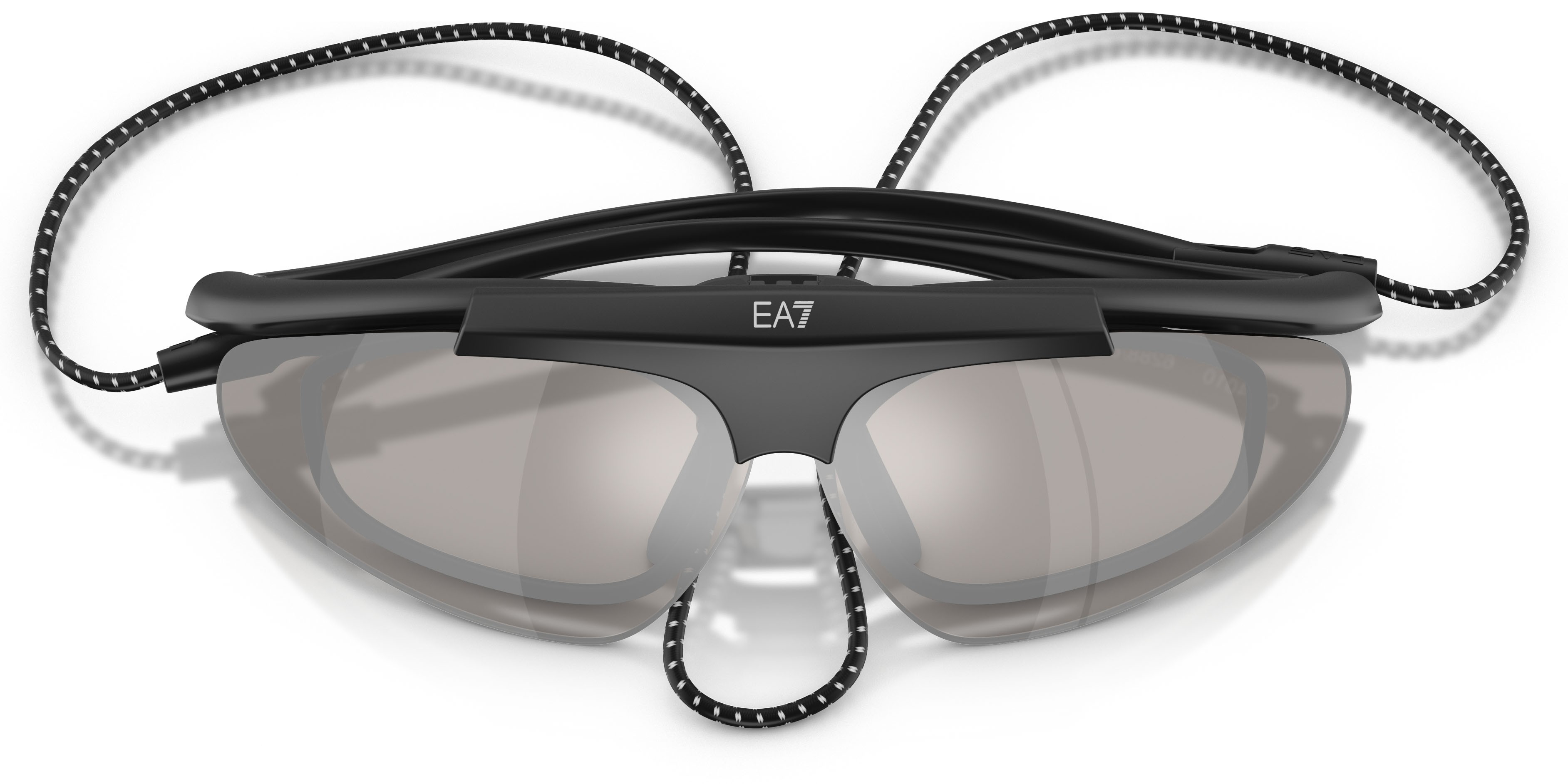 Sunglasses EA7 Q7 4010 (62886G) color nero opaco shape irregular lenses grigio chiaro specchiato argento