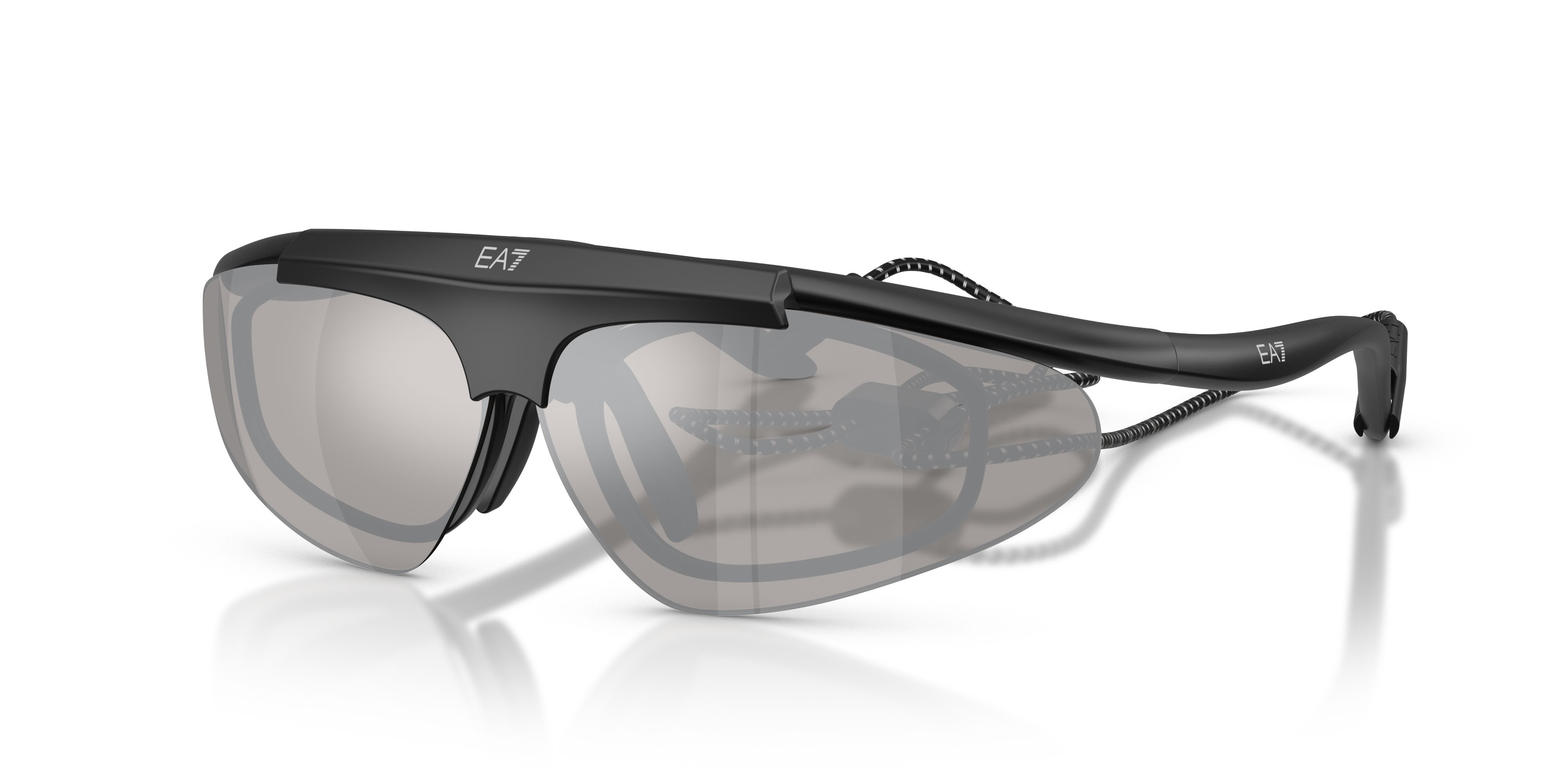Sunglasses EA7 Q7 4010 (62886G) color nero opaco shape irregular lenses grigio chiaro specchiato argento