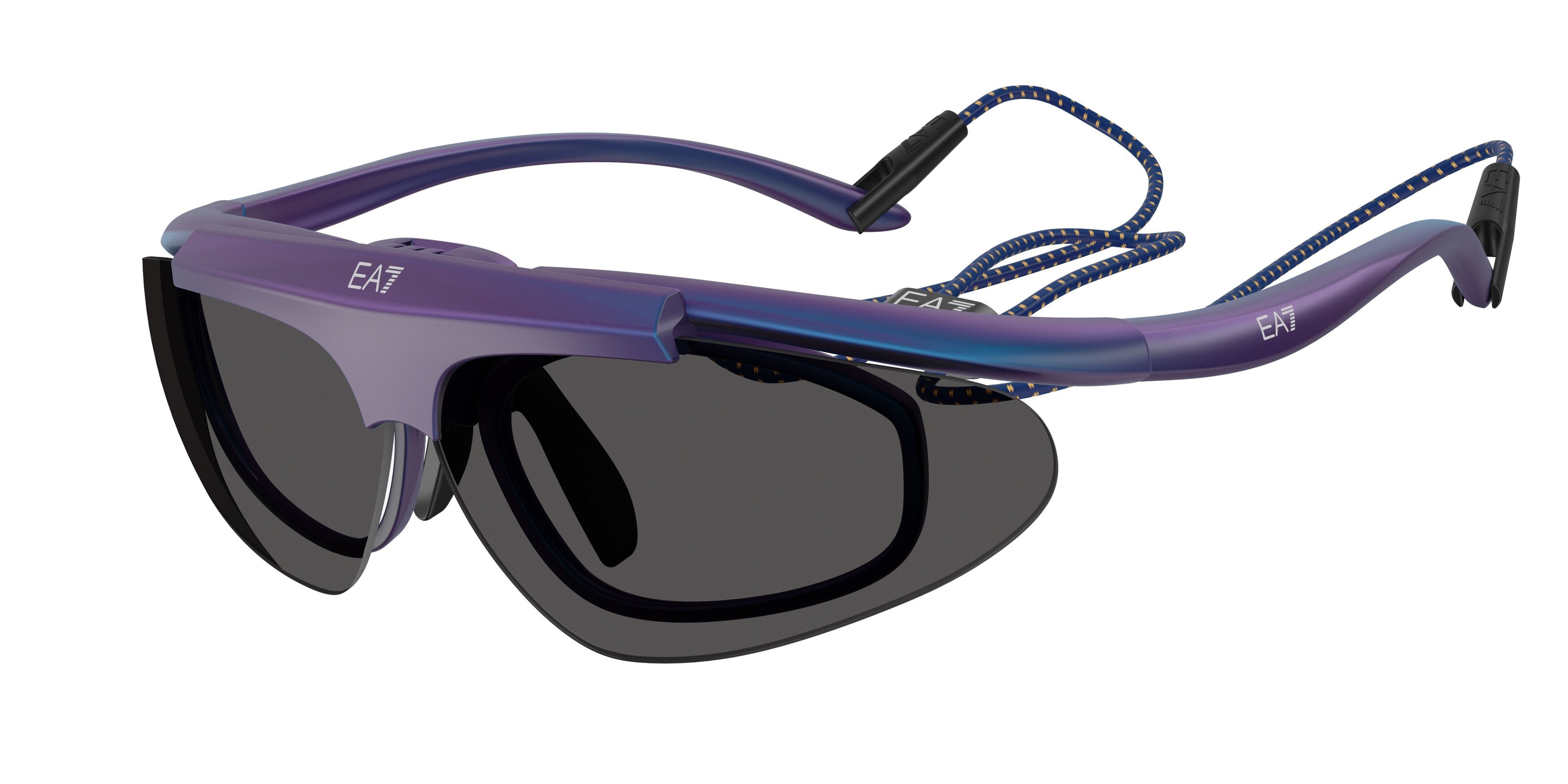 Sunglasses EA7 Q7 4010 (629187) color blu iridiscente shape irregular lenses grigio scuro
